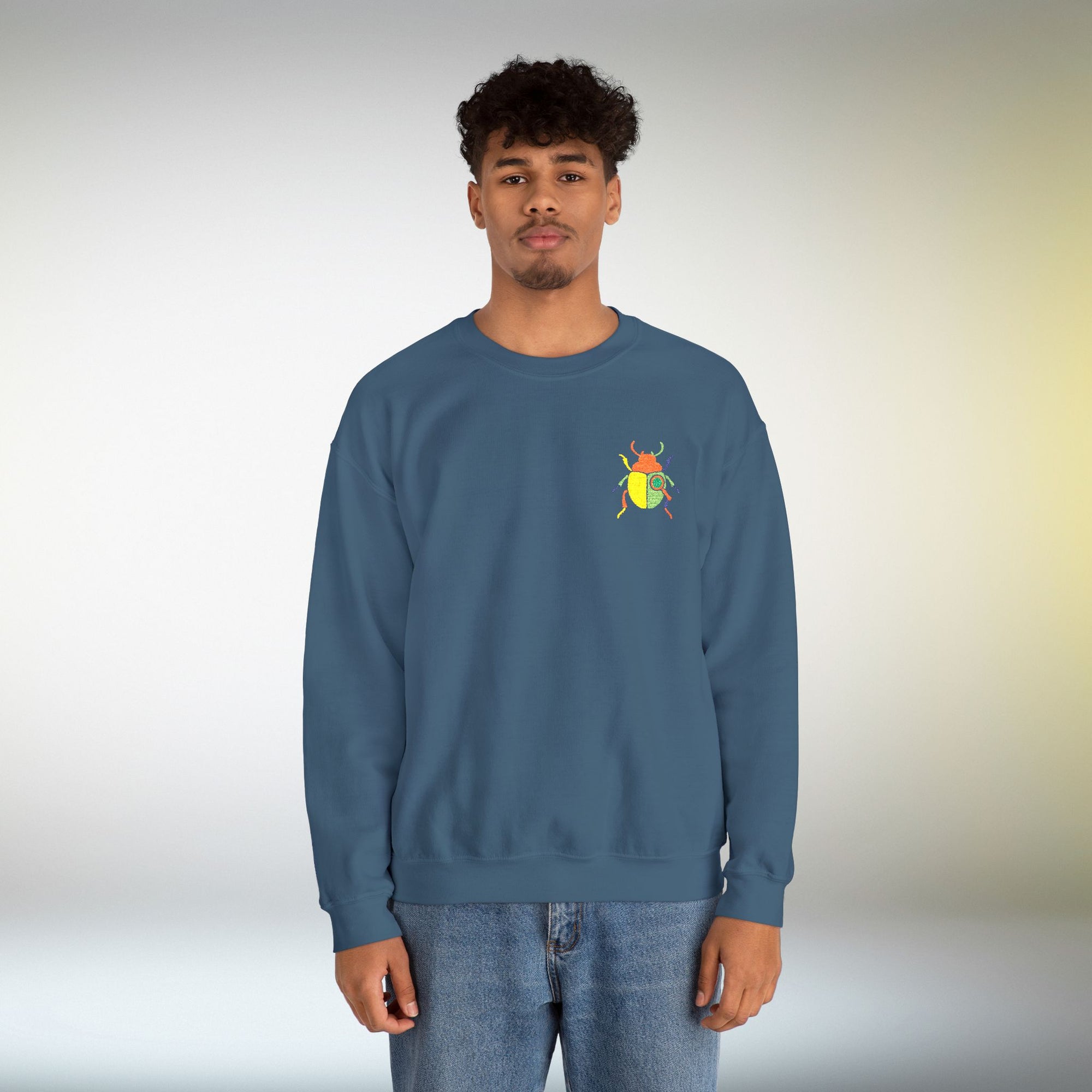 Embroidered Beetle Sweatshirt | Minimal Mystery Insect Design | Unisex Long Sleeve Crewneck | Mid Century Inspired Aesthetic Streetwear