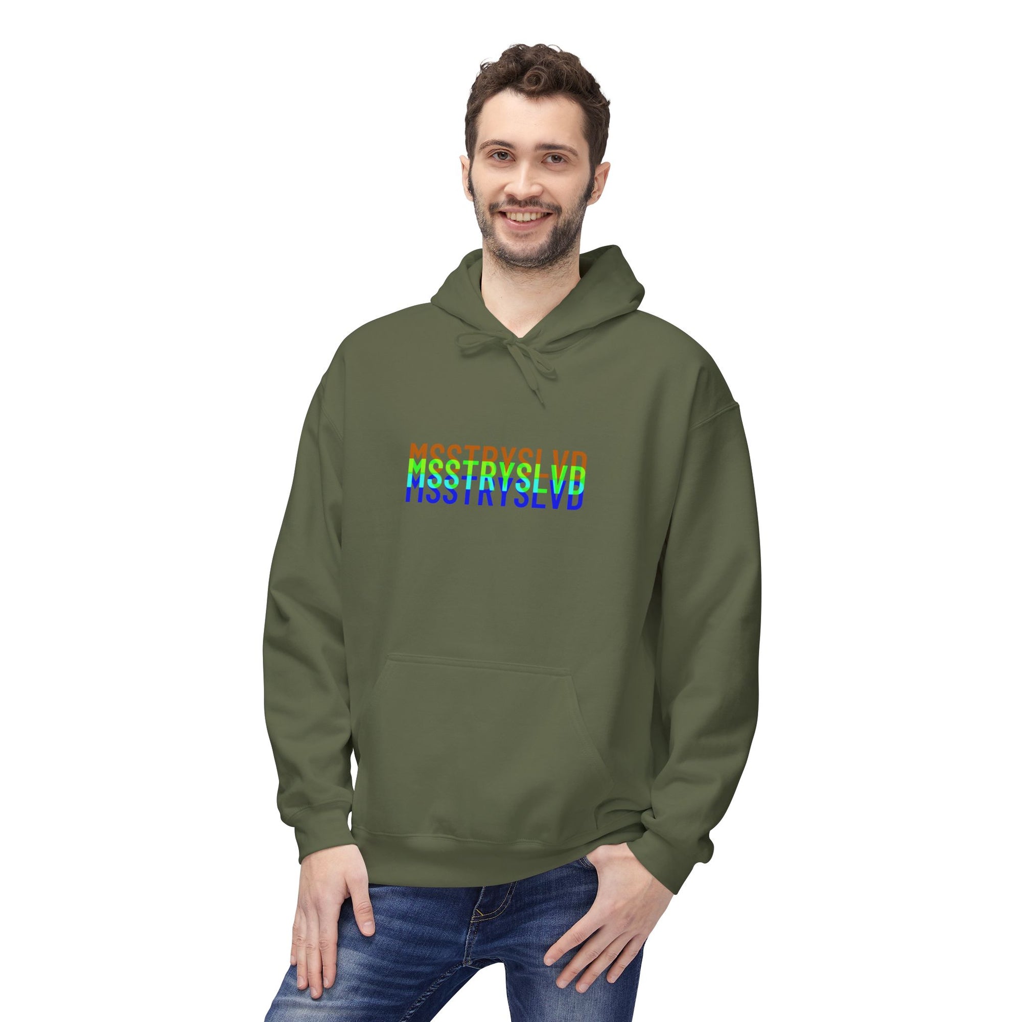 Neon Glitch Type Hoodie – Bold Text Typography Lovers Gift Graphic Hoodie