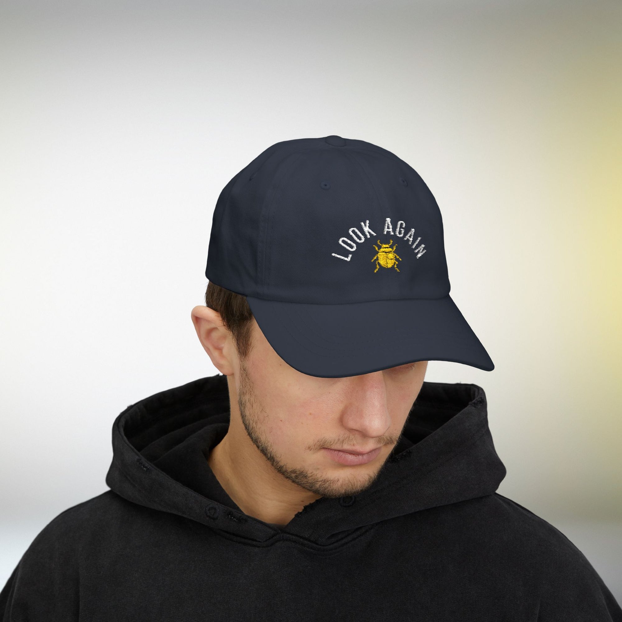 Look Again Embroidered Cap | Minimal Beetle Dad Hat, Premium Unisex Embroidery, Subtle Streetwear Hat