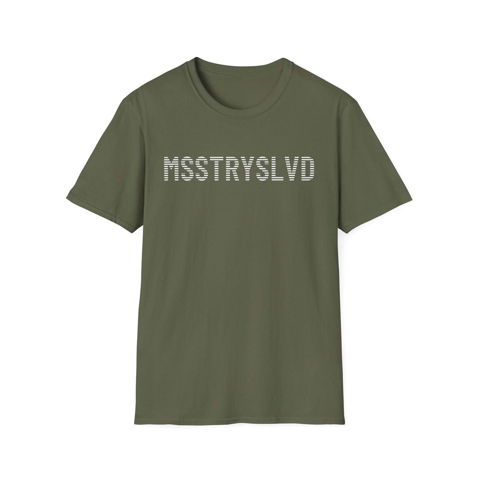 MSSTRYSLVD Word Stripe Graphic T-Shirt – Industrial Font Design Tee, White Bold Text Unisex Shirt, Typography Lovers Gift, Minimalist Urban Style