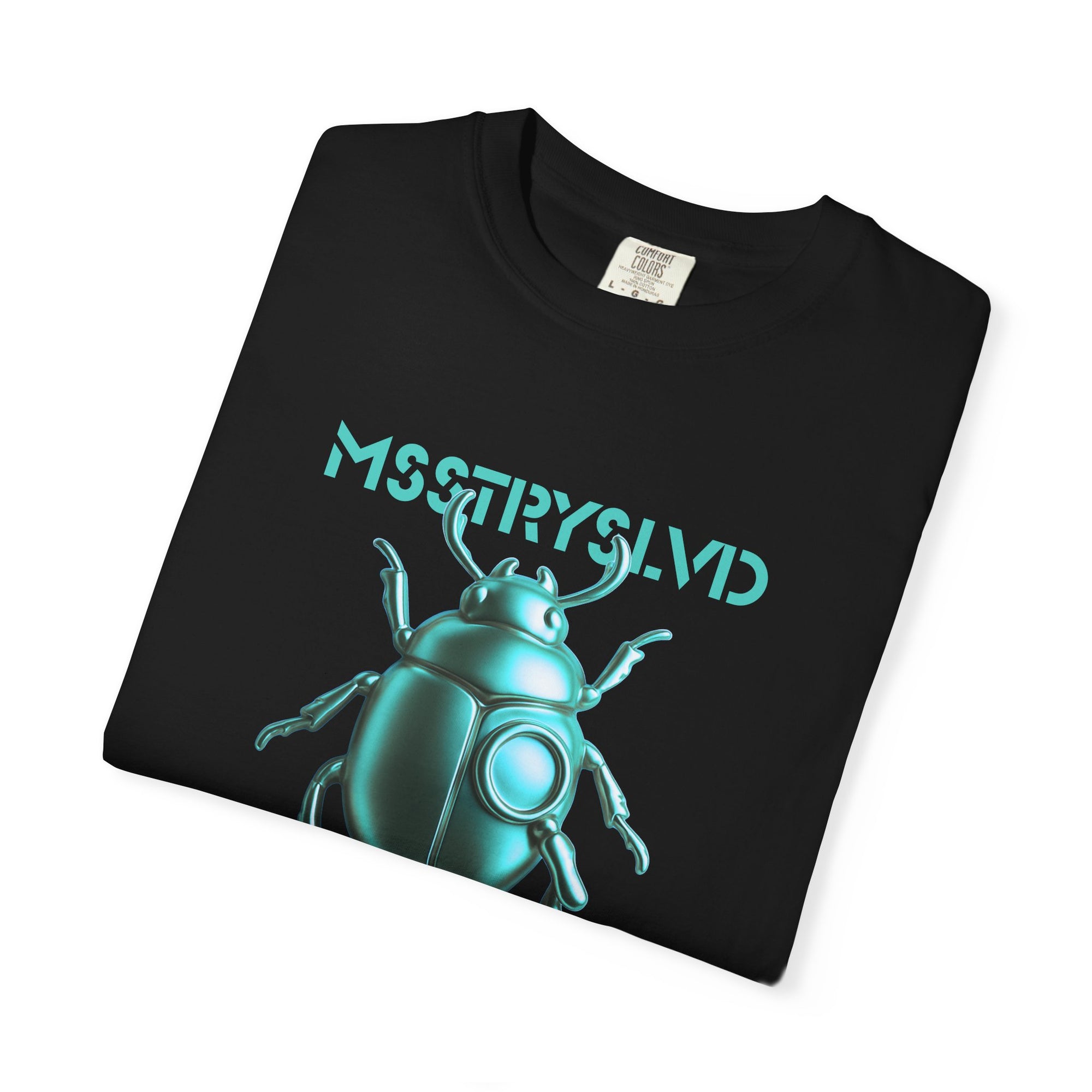 Cyber Beetle Graphic T-Shirt – Futuristic Insect Streetwear Tee, Neon Blue Bug Design Techwear Top For Men & Women