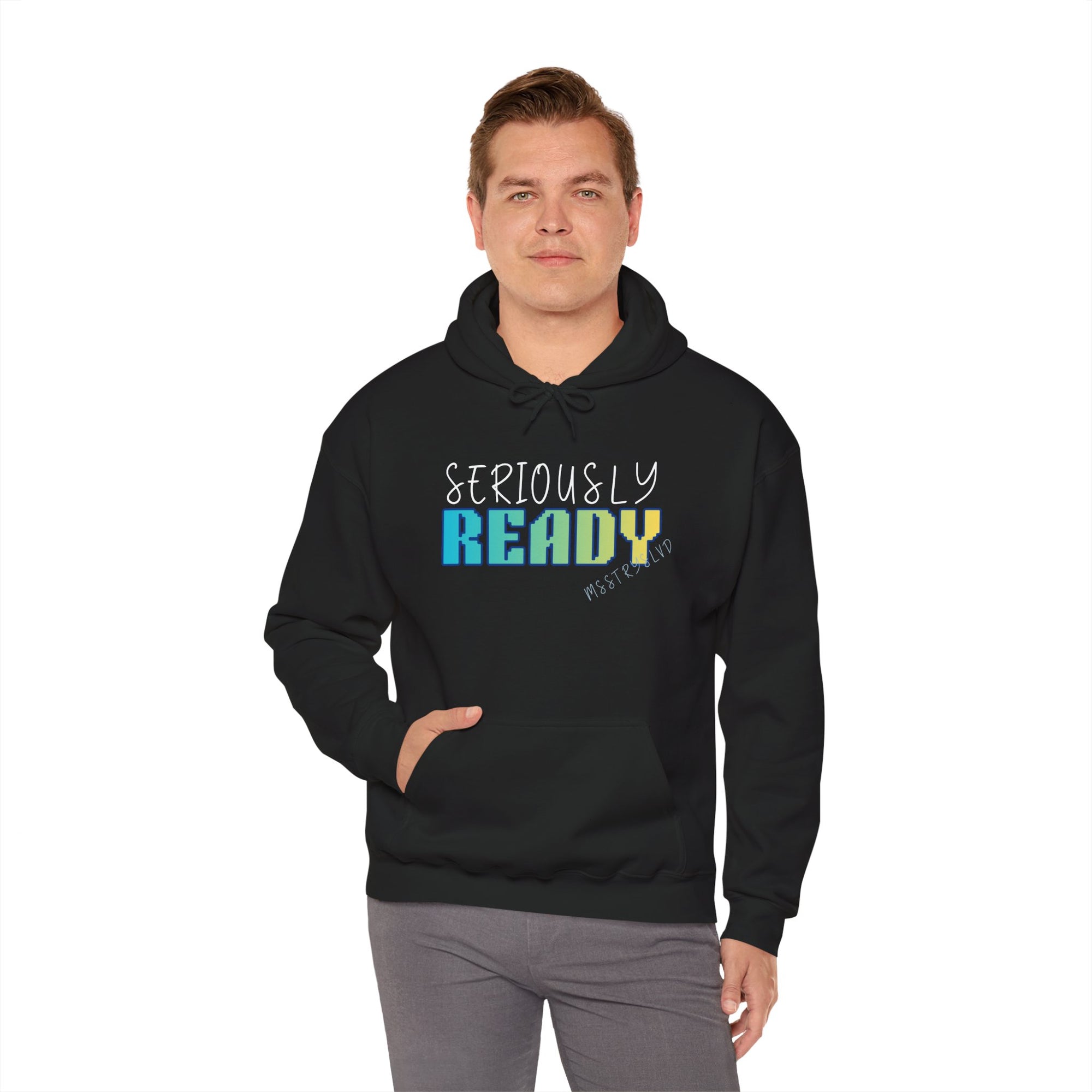 Embroidered Seriously Ready Heavy Blend™ Hooded Sweatshirt Quote Retro Pixel