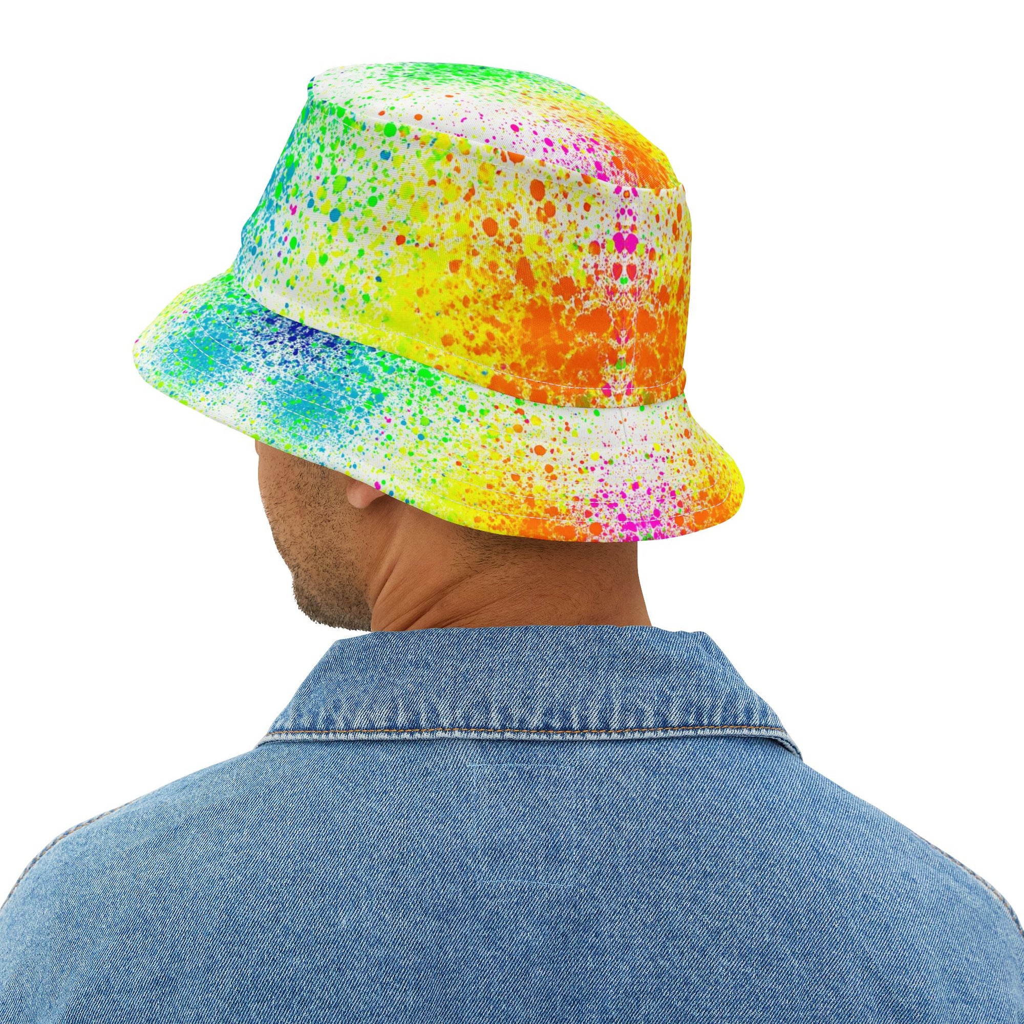 BURST Color Splash Bucket Hat White Neon in Rainbow Colors | Cool Reversible Hat for Summer Festival | Streetwear