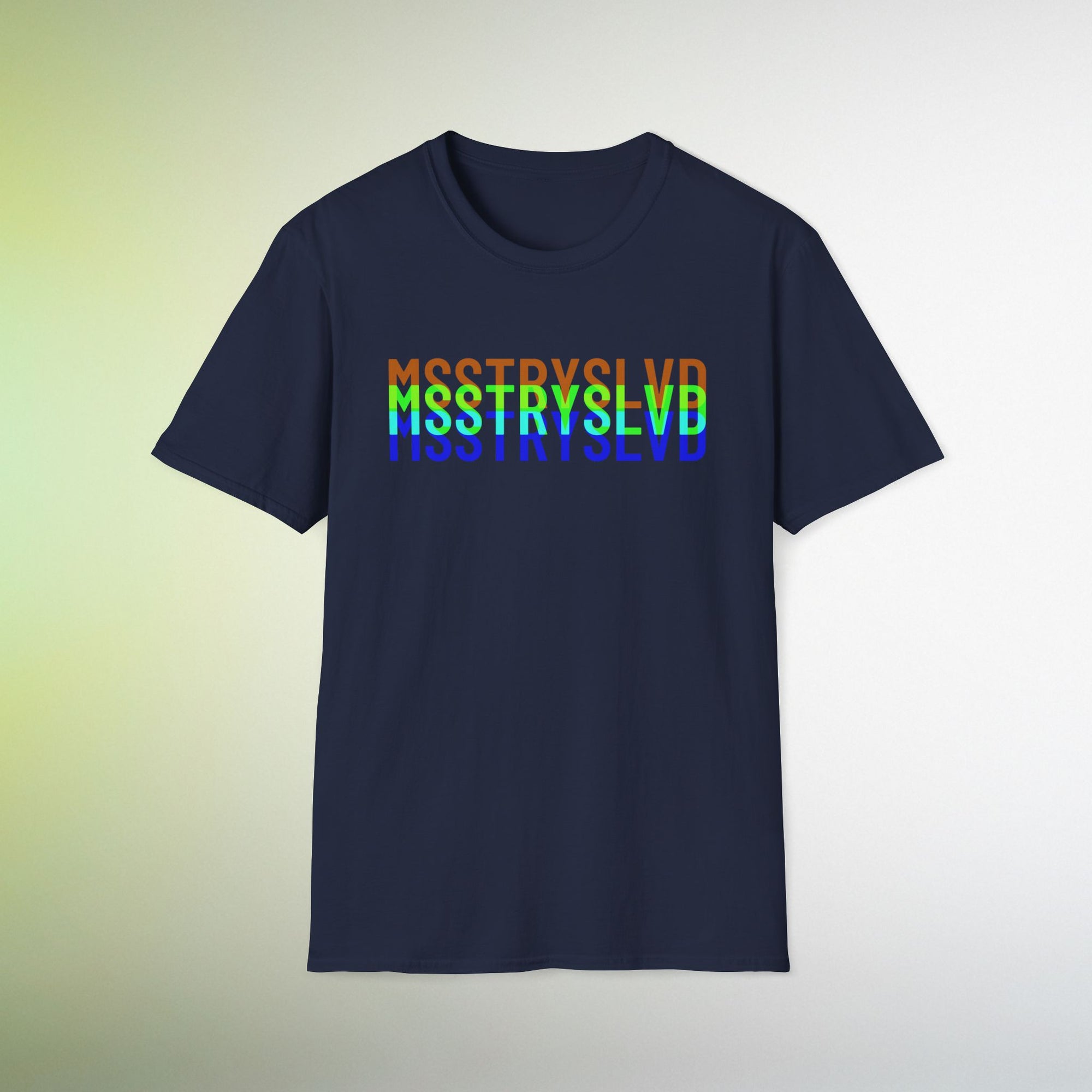 MSSTRYSLVD Neon Glitch Type T-Shirt – Bold Text Unisex Shirt, Typography Lovers Gift