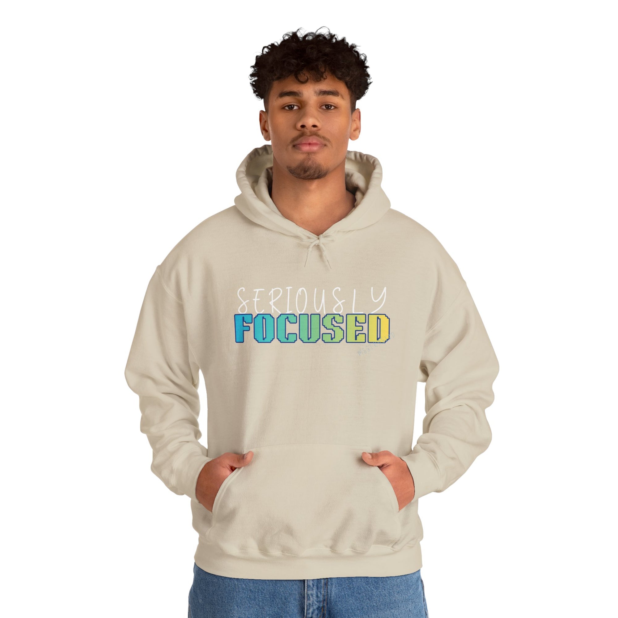 Embroidered Seriously Focused Heavy Blend™ Hooded Sweatshirt Quote Retro Pixel