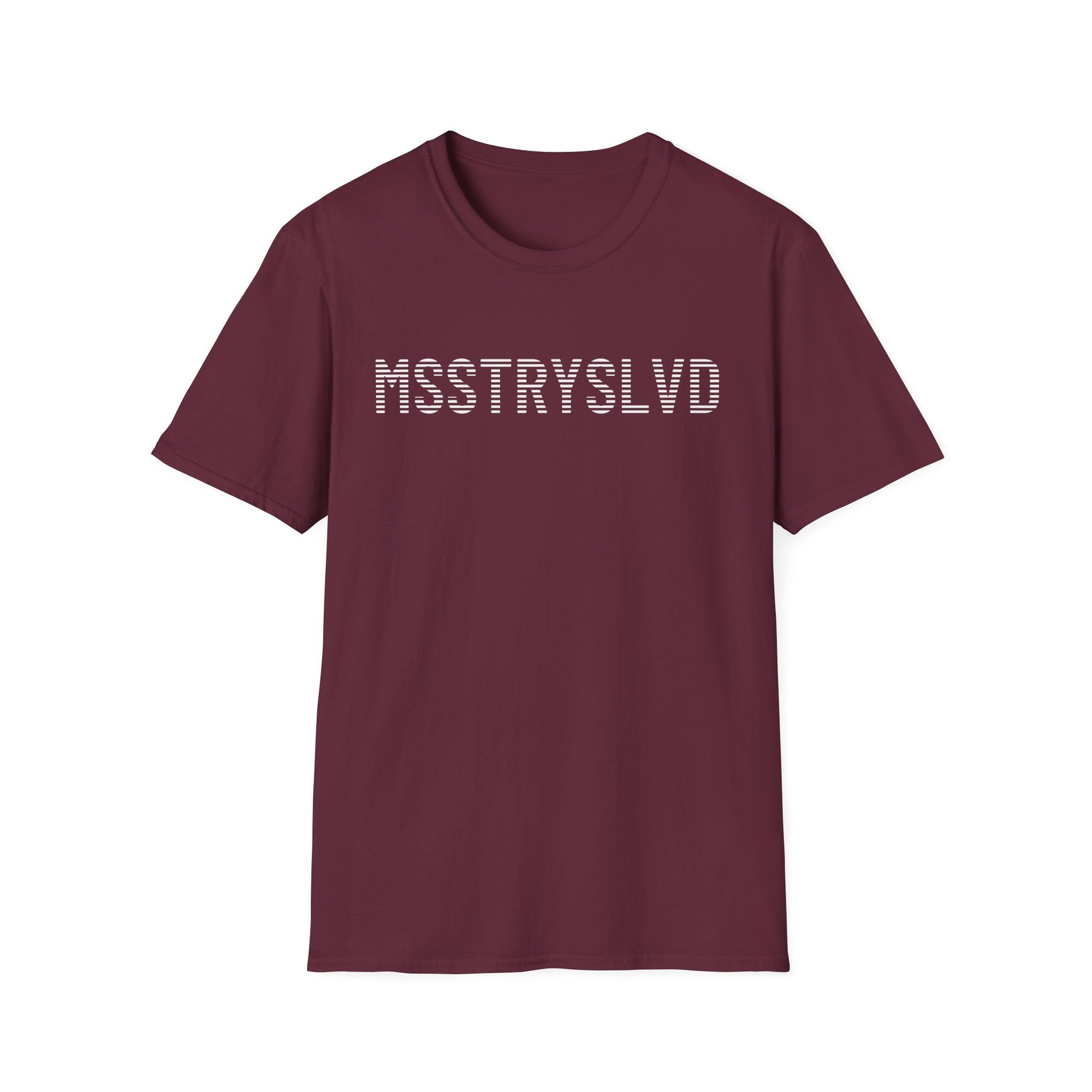 MSSTRYSLVD Word Stripe Graphic T-Shirt – Industrial Font Design Tee, White Bold Text Unisex Shirt, Typography Lovers Gift, Minimalist Urban Style