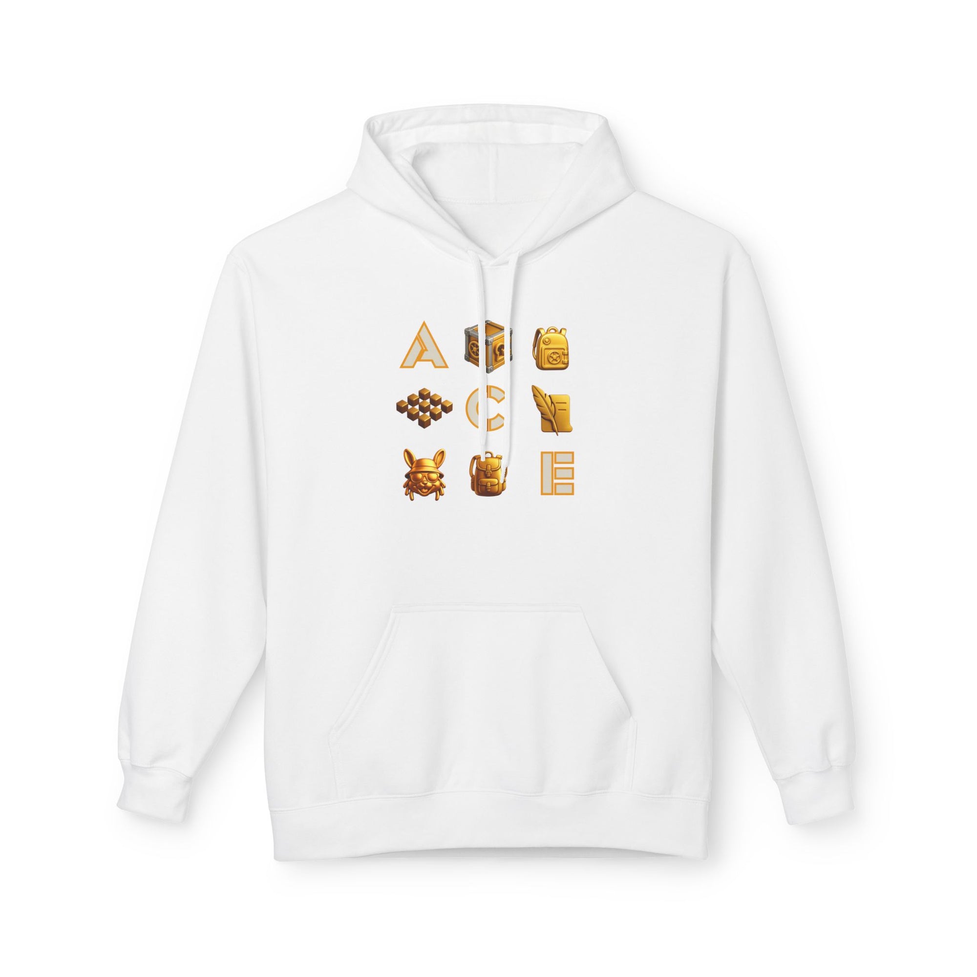 ACE Icon Hoodie – Golden Vault Game Symbols, Retro Gamer Puzzle Graphic Hoodie