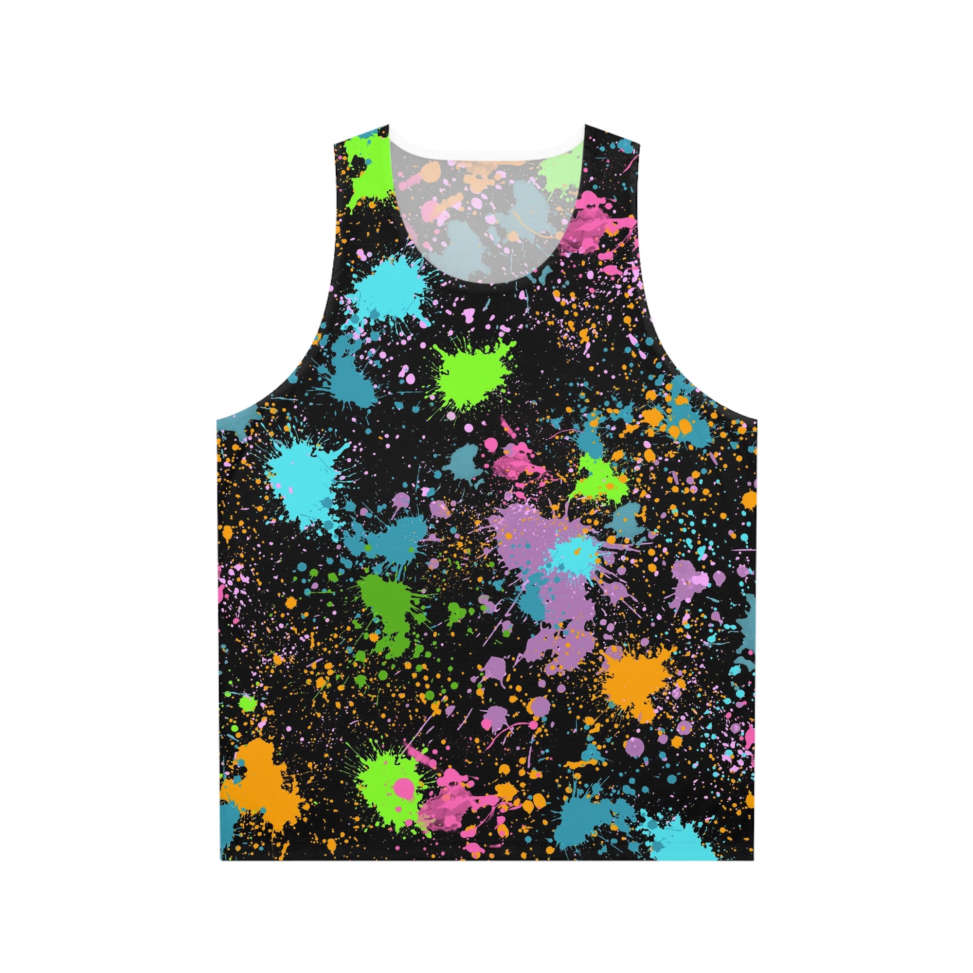 Unisex Tank Top Neon Paint Splatter | Colourful Graphic Top Festival Rave Streetwear