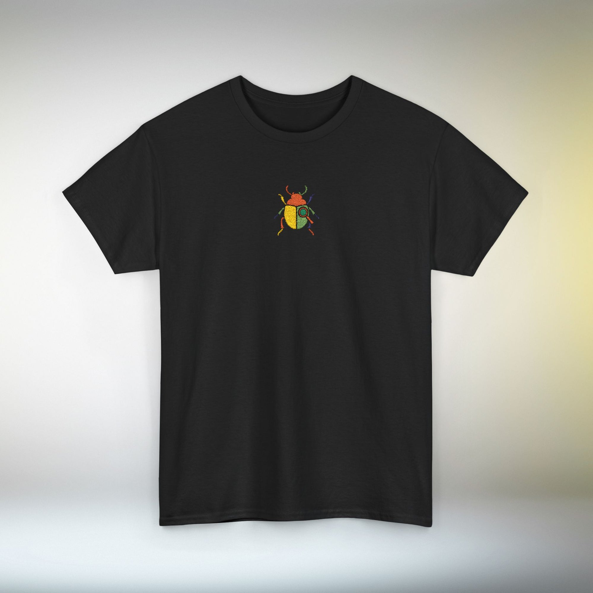 Embroidered Minimal Beetle T-Shirt | Unisex Tee Small Chest Color Block Embroidery | Aesthetic Insect Graphic Shirt