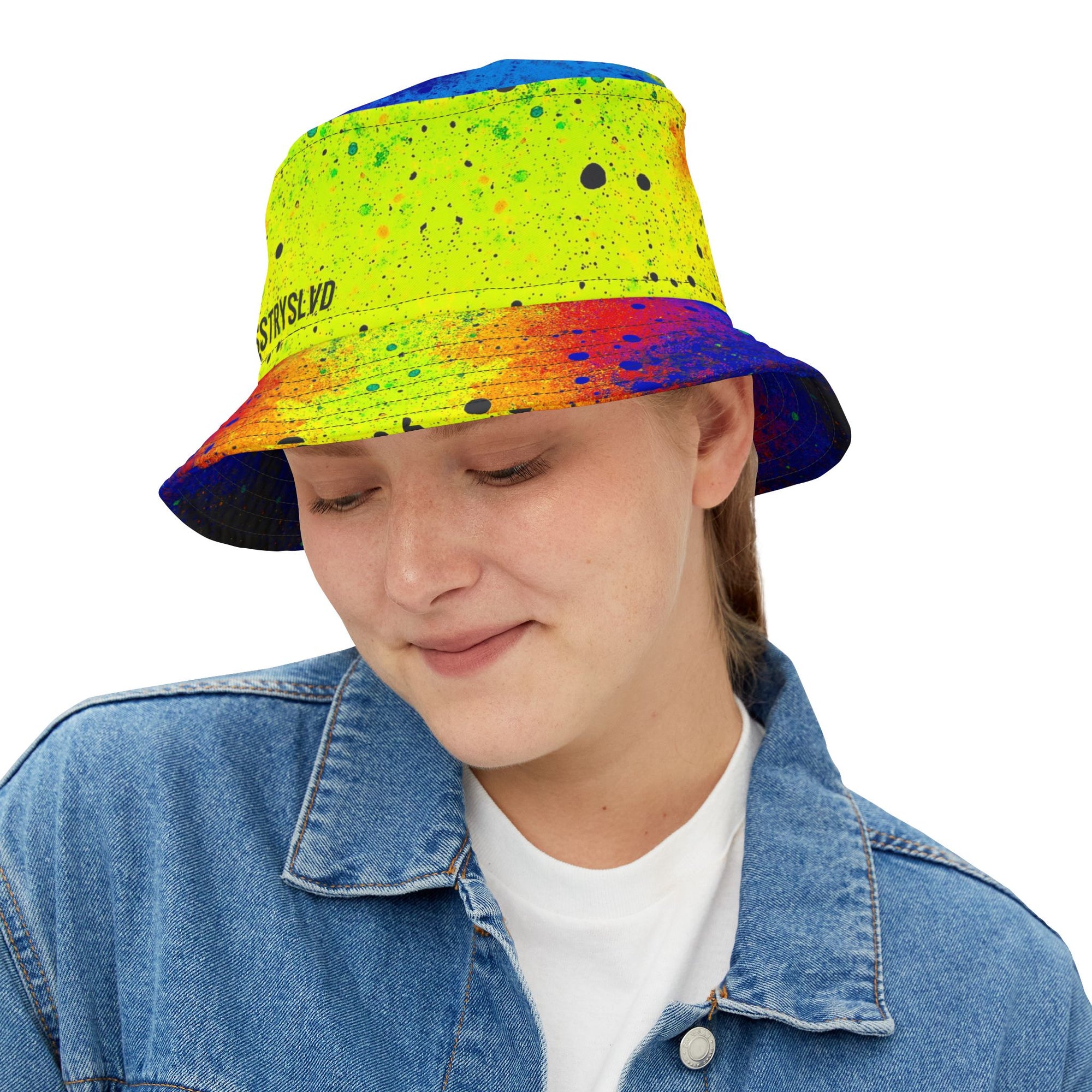 BEACON Color Splash Bucket Hat in Neon Yellow, Blue & Orange | Reversible Bold Streetwear Festival Hat Unisex