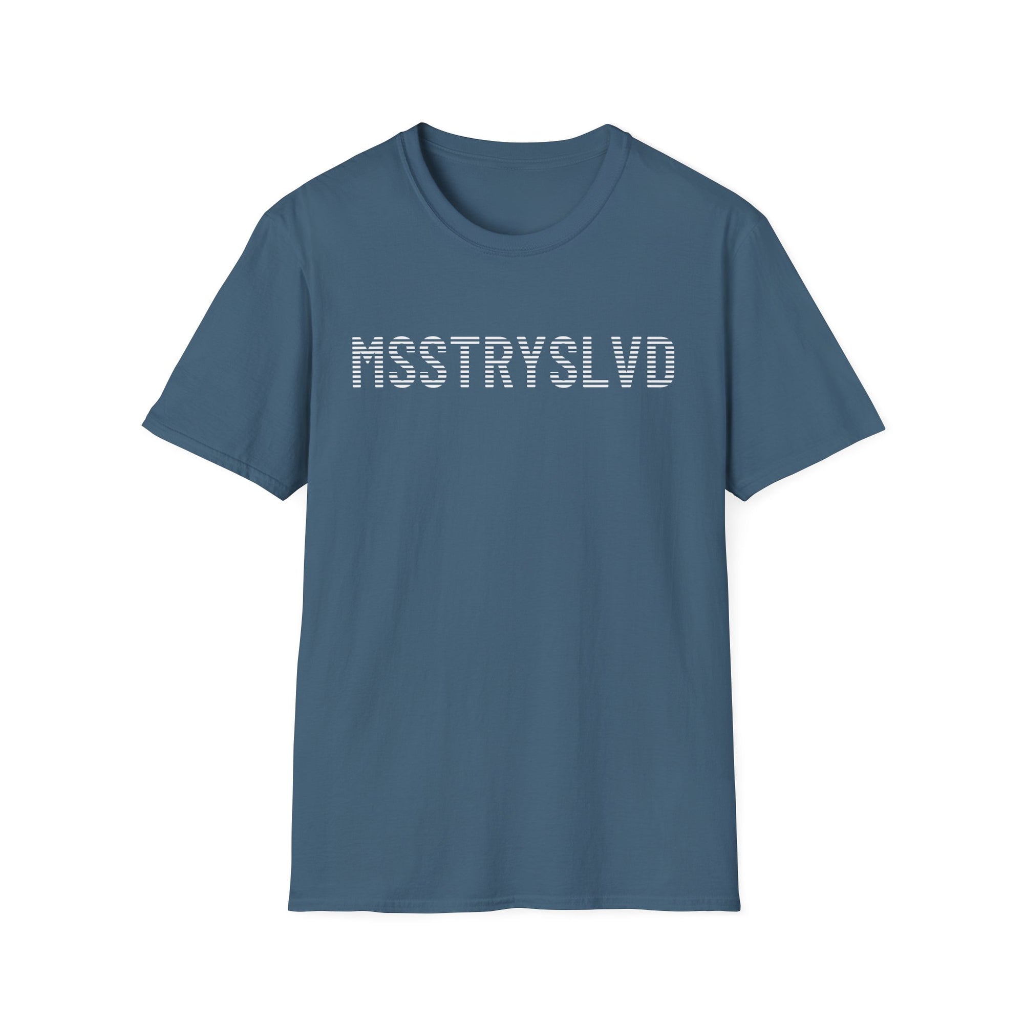 MSSTRYSLVD Word Stripe Graphic T-Shirt – Industrial Font Design Tee, White Bold Text Unisex Shirt, Typography Lovers Gift, Minimalist Urban Style