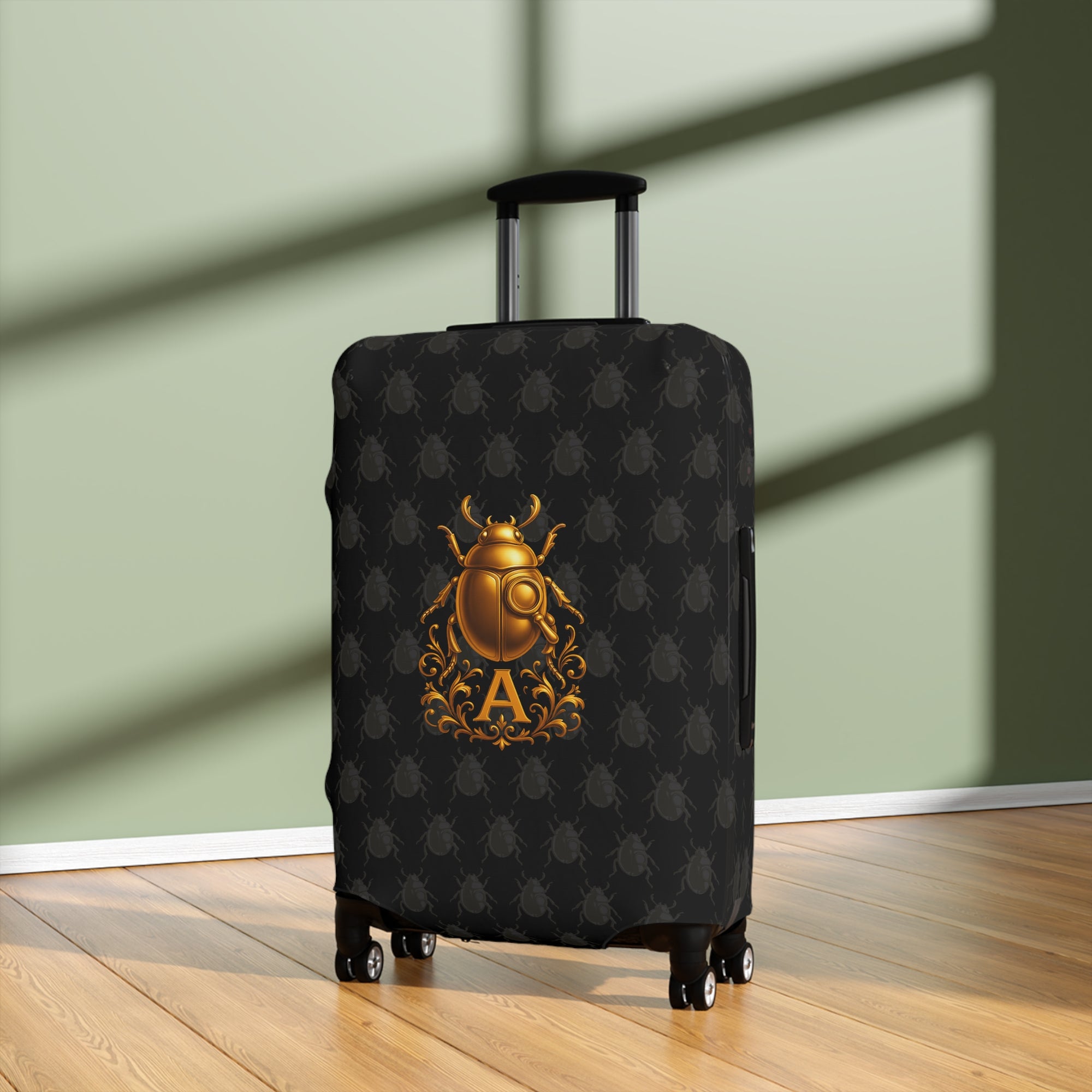 Golden Beetle Initial 'A' Luggage Cover Travel Suitcase Mid-Century Vintage Style