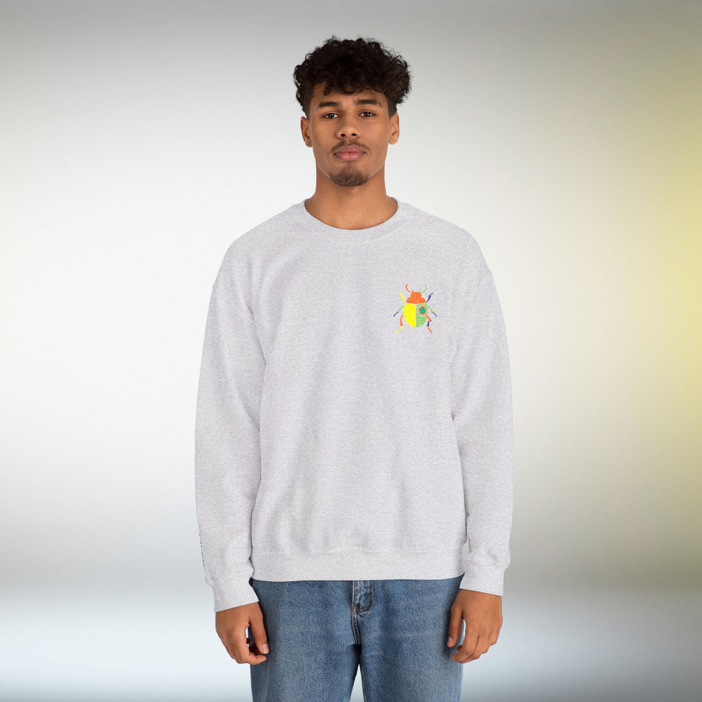 Embroidered Beetle Sweatshirt | Minimal Mystery Insect Design | Unisex Long Sleeve Crewneck | Mid Century Inspired Aesthetic Streetwear