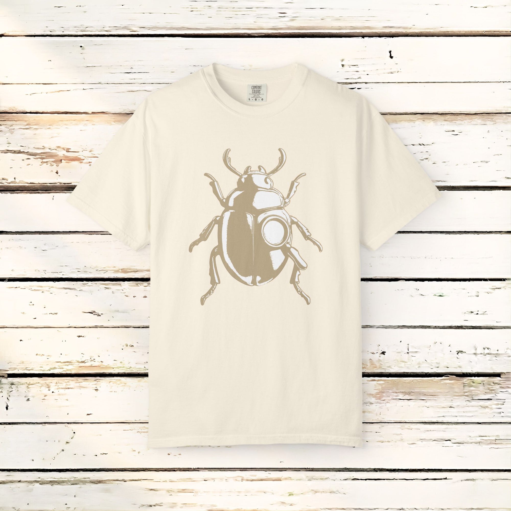 Minimal Beetle T Shirt Neutral Pastel Graphic | Insect Art Tee | Modern Scarab Ilustration Shirt | Unisex Graphic Tee For Men Or Women
