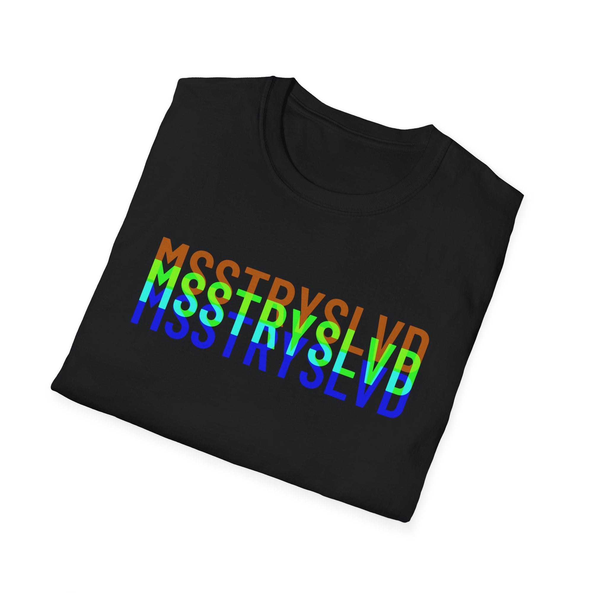 MSSTRYSLVD Neon Glitch Type T-Shirt – Bold Text Unisex Shirt, Typography Lovers Gift