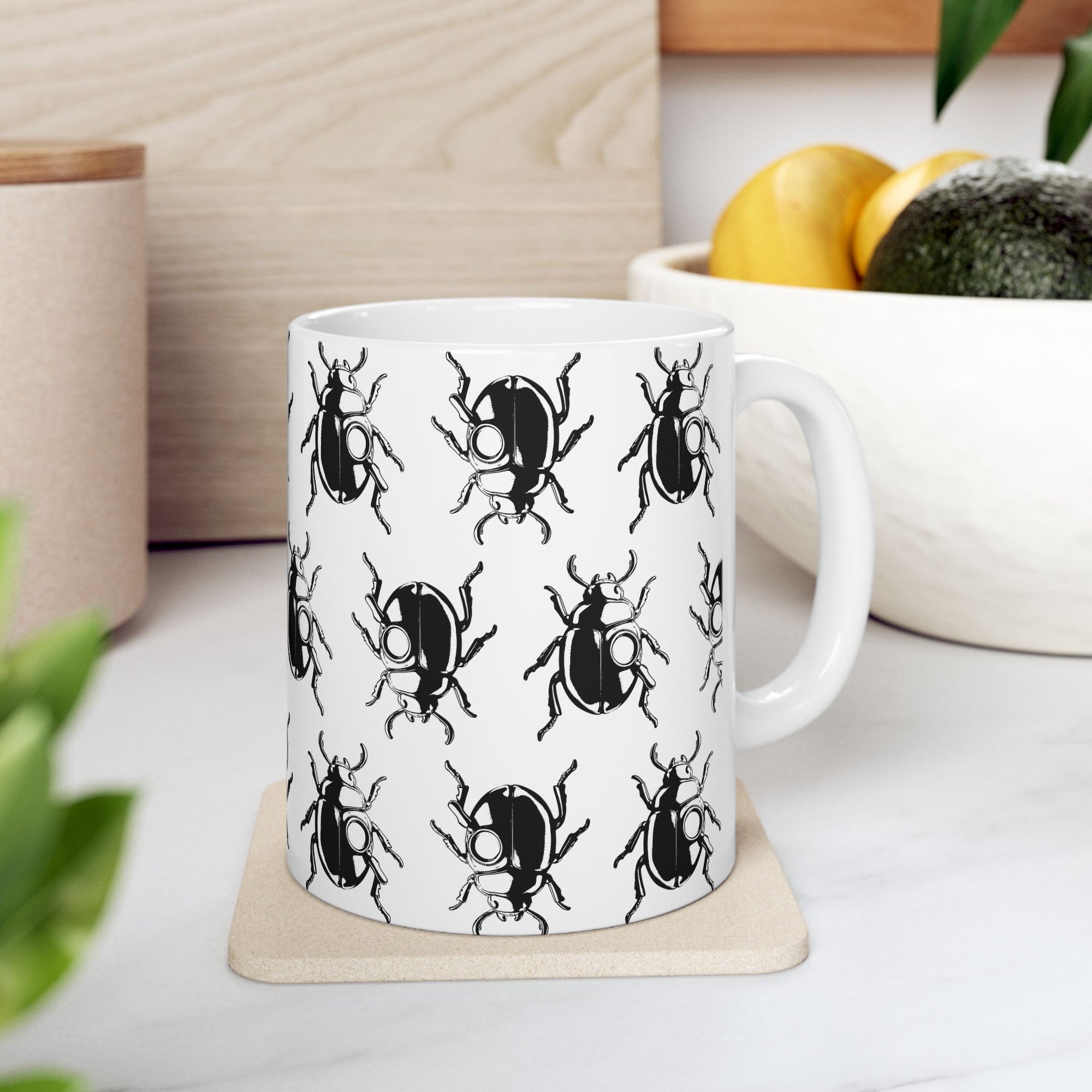 MSSTRYSLVD Scarab Pattern Mug – 11oz Ceramic Cup for Mystery Lovers, Timeline Travelers & Aesthetic Drinkware Collectors
