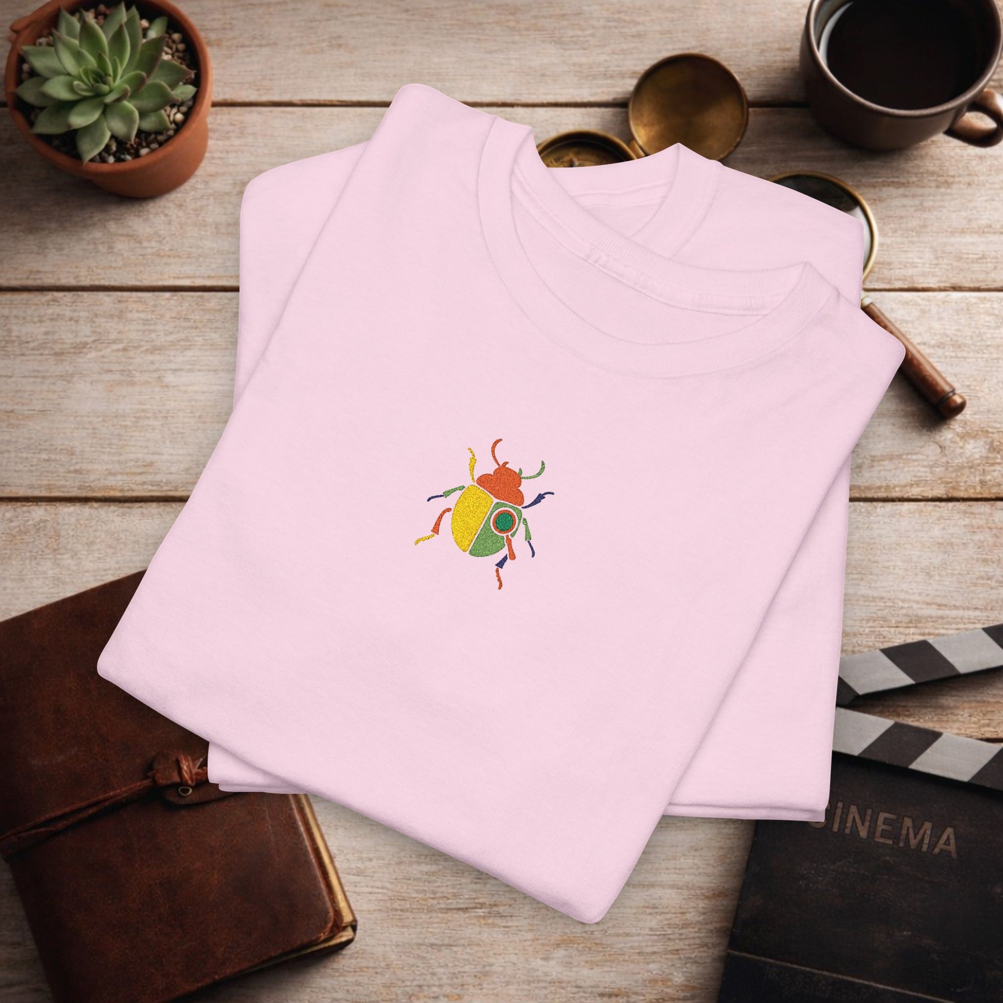 Embroidered Minimal Beetle T-Shirt | Unisex Tee Small Chest Color Block Embroidery | Aesthetic Insect Graphic Shirt