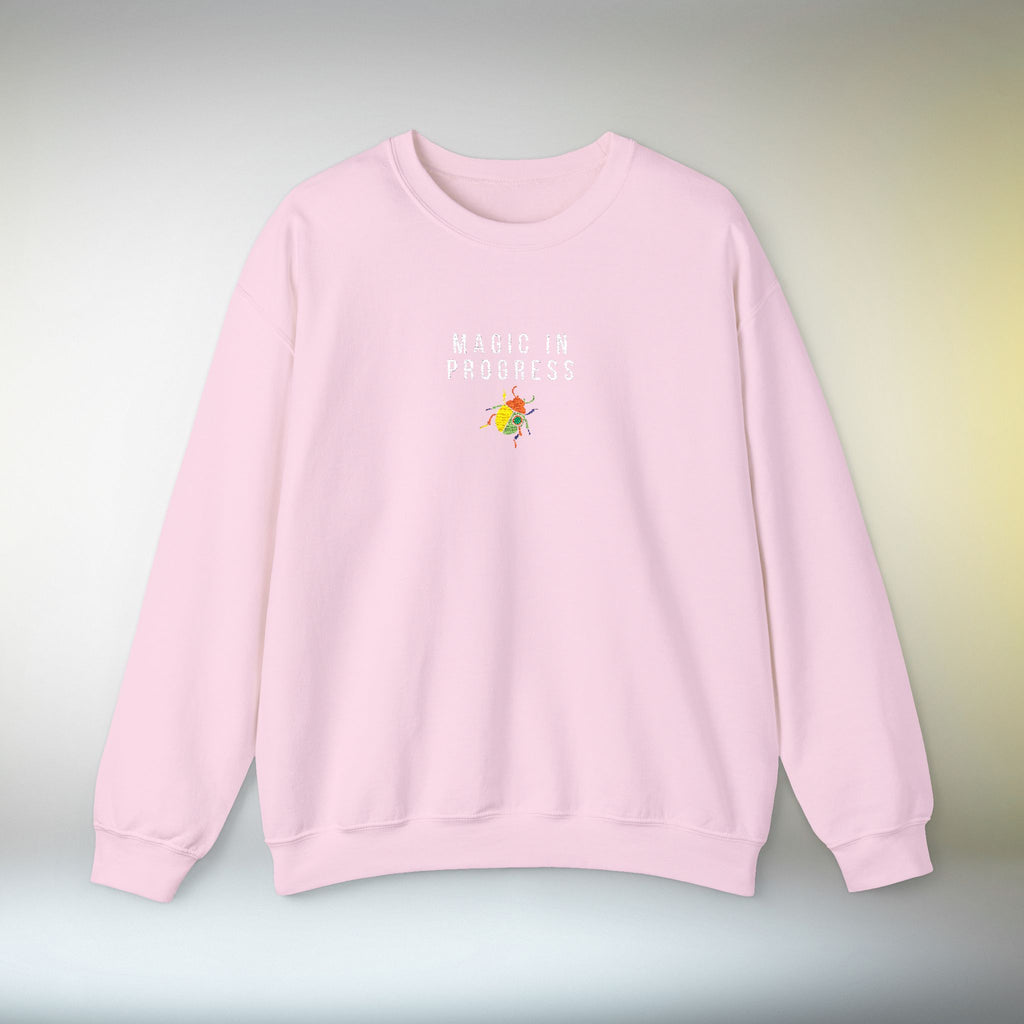 Magic in Progress Embroidered Sweatshirt | Minimal Motivational Crewneck, Premium Unisex Embroidery, Cozy Everyday Wear