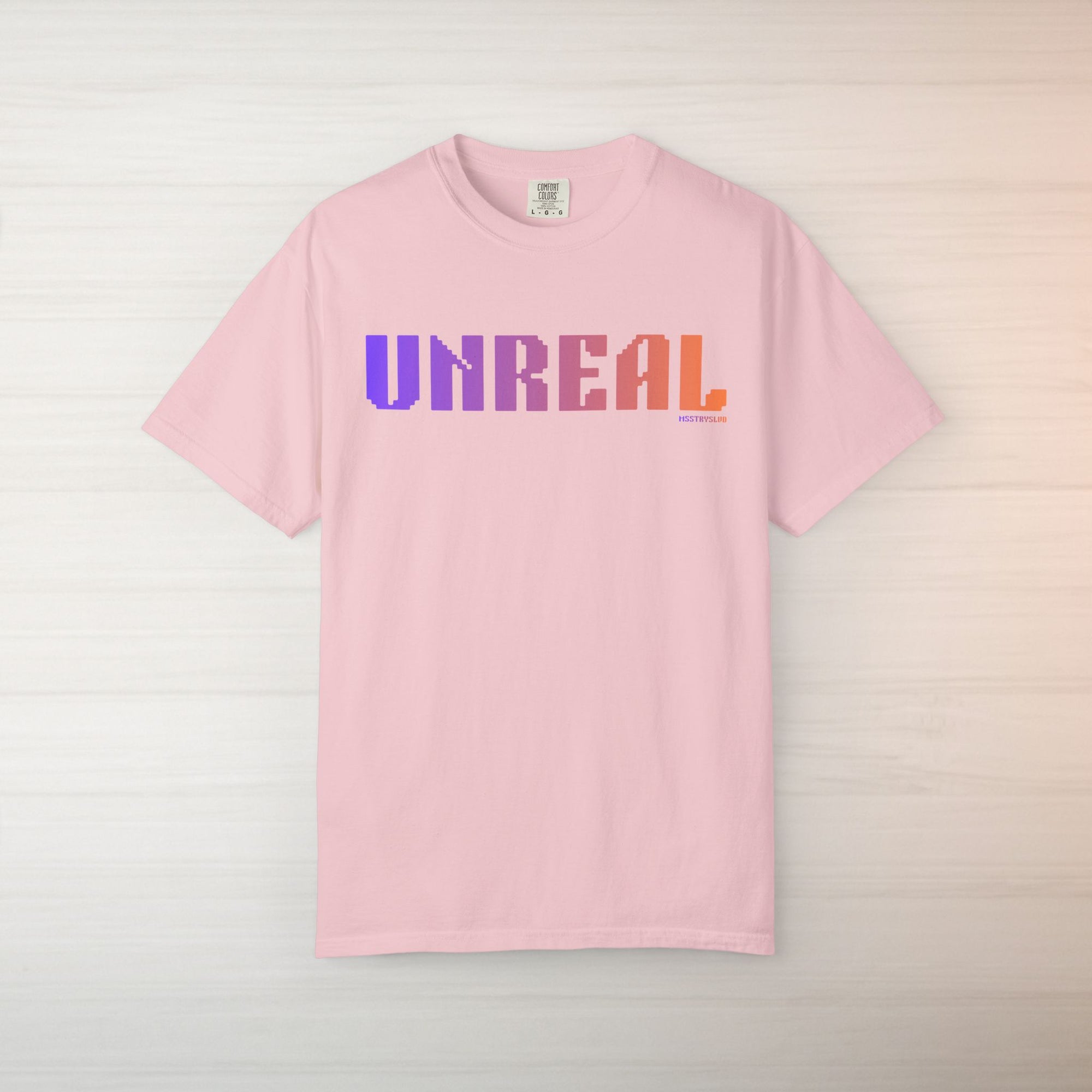 UNREAL Graphic T Shirt Aesthetic Streetwear Tee, Unisex Minimal Typography Shirt, Soft Pastel Fashion Top