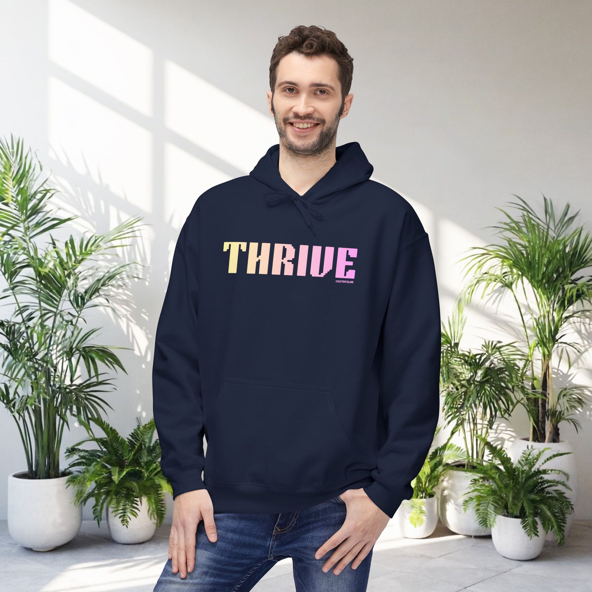 Thrive Bold Big Quote Hoodie | Positive Colorful Print Retro Graphic Pullover