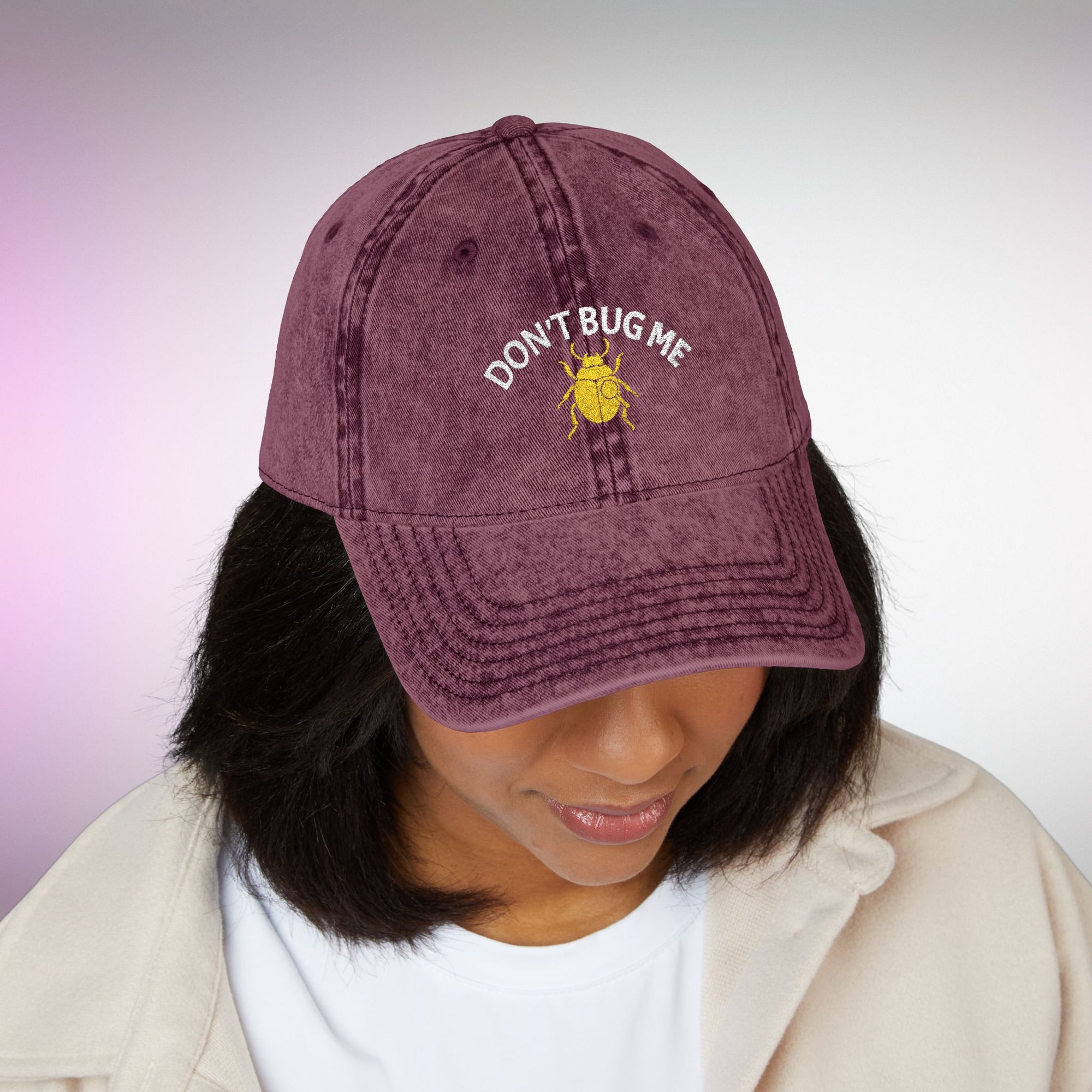 Vintage Cap with Gold Beetle Embroidery | Cool Streetwear Embroidered Cap | Funny Beetle Hat | Sarcastic Dad Cap Minimal Streetwear