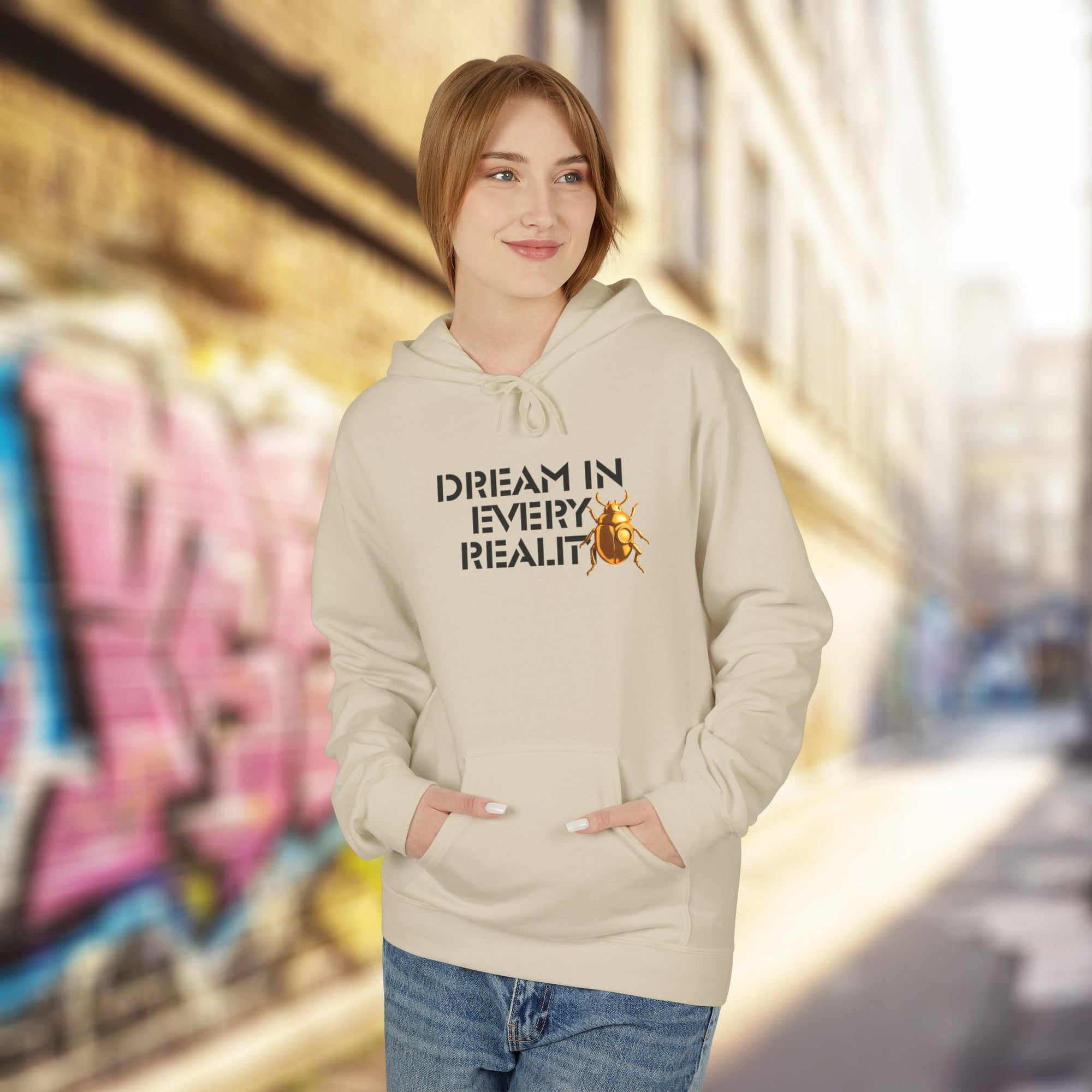 Dream In Every Reality Hoodie - Code Breaker Bold Text Futuristic Typography Top