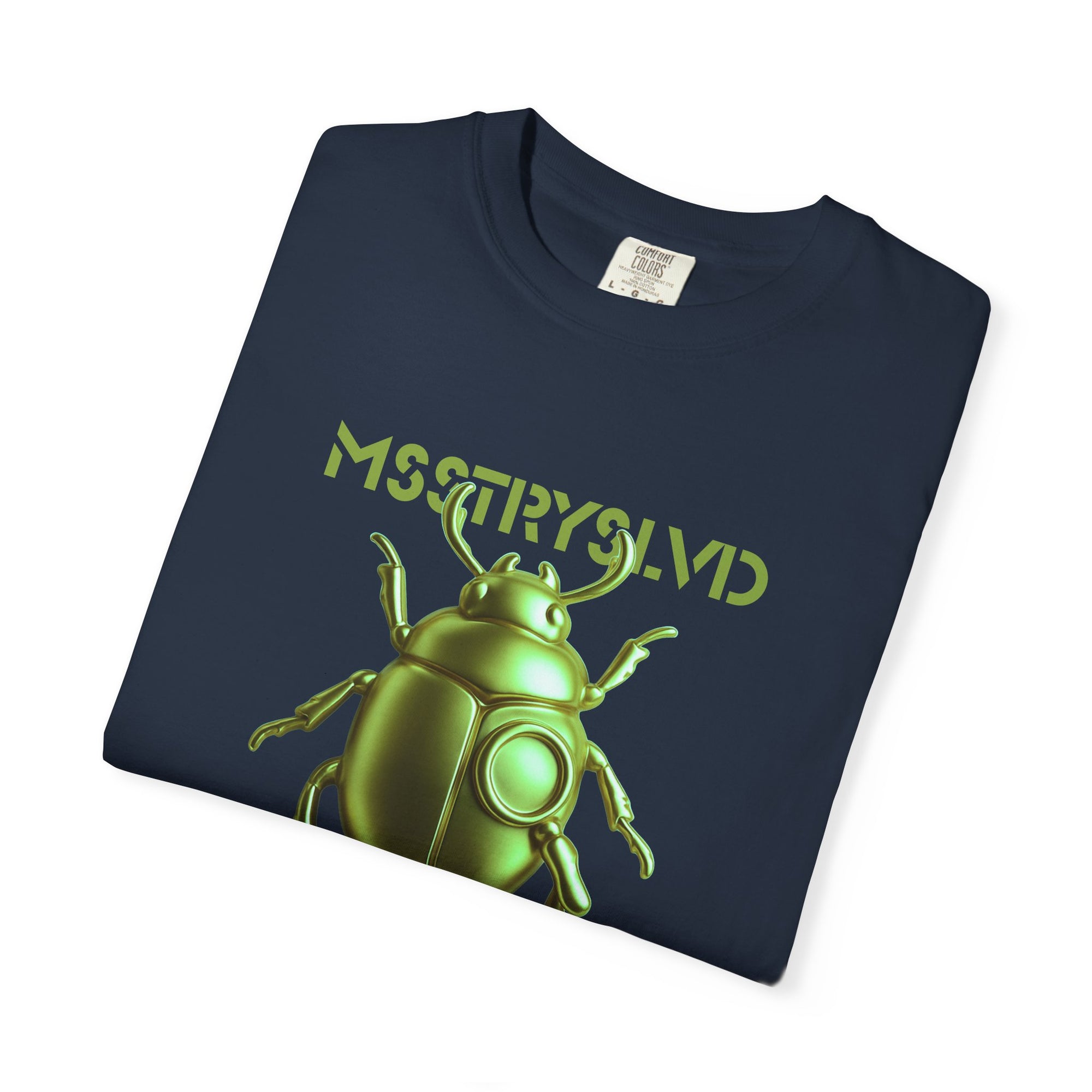 Cyber Beetle Graphic T-Shirt – Futuristic Insect Streetwear Tee, Neon Green Bug Design Techwear Top For Men & Women