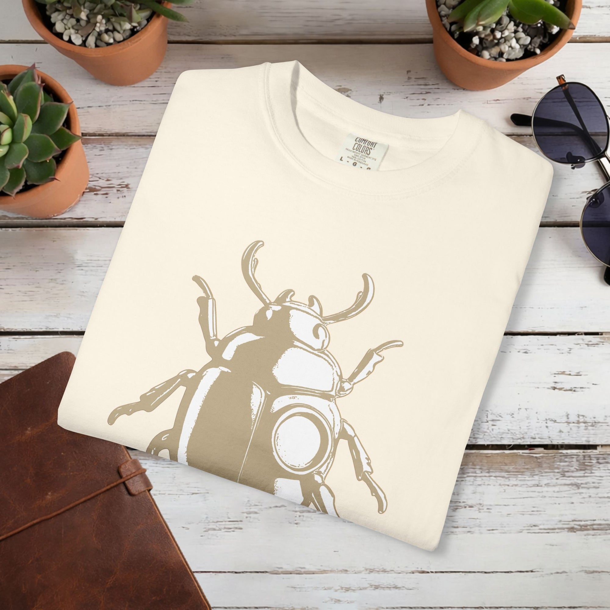 Minimal Beetle T Shirt Neutral Pastel Graphic | Insect Art Tee | Modern Scarab Ilustration Shirt | Unisex Graphic Tee For Men Or Women