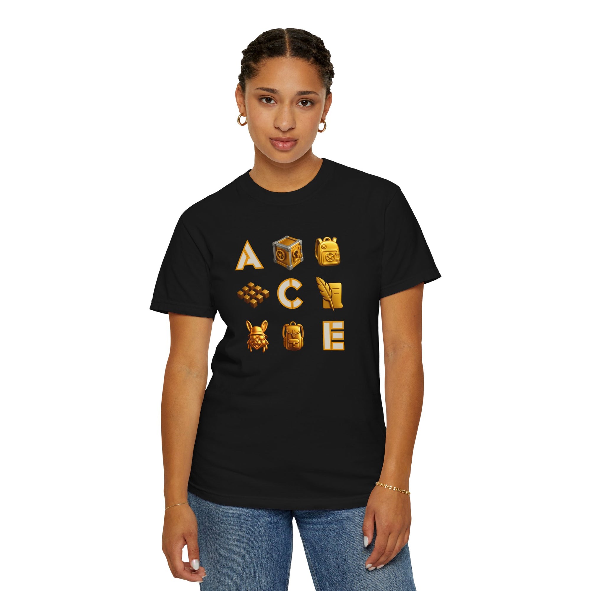 ACE Icon Tee – Golden Vault Game Symbols, Retro Gamer Puzzle Graphic T Shirt