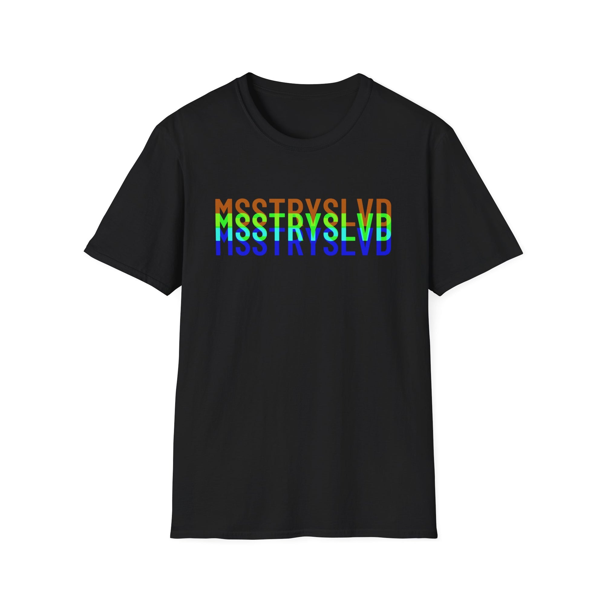 MSSTRYSLVD Neon Glitch Type T-Shirt – Bold Text Unisex Shirt, Typography Lovers Gift