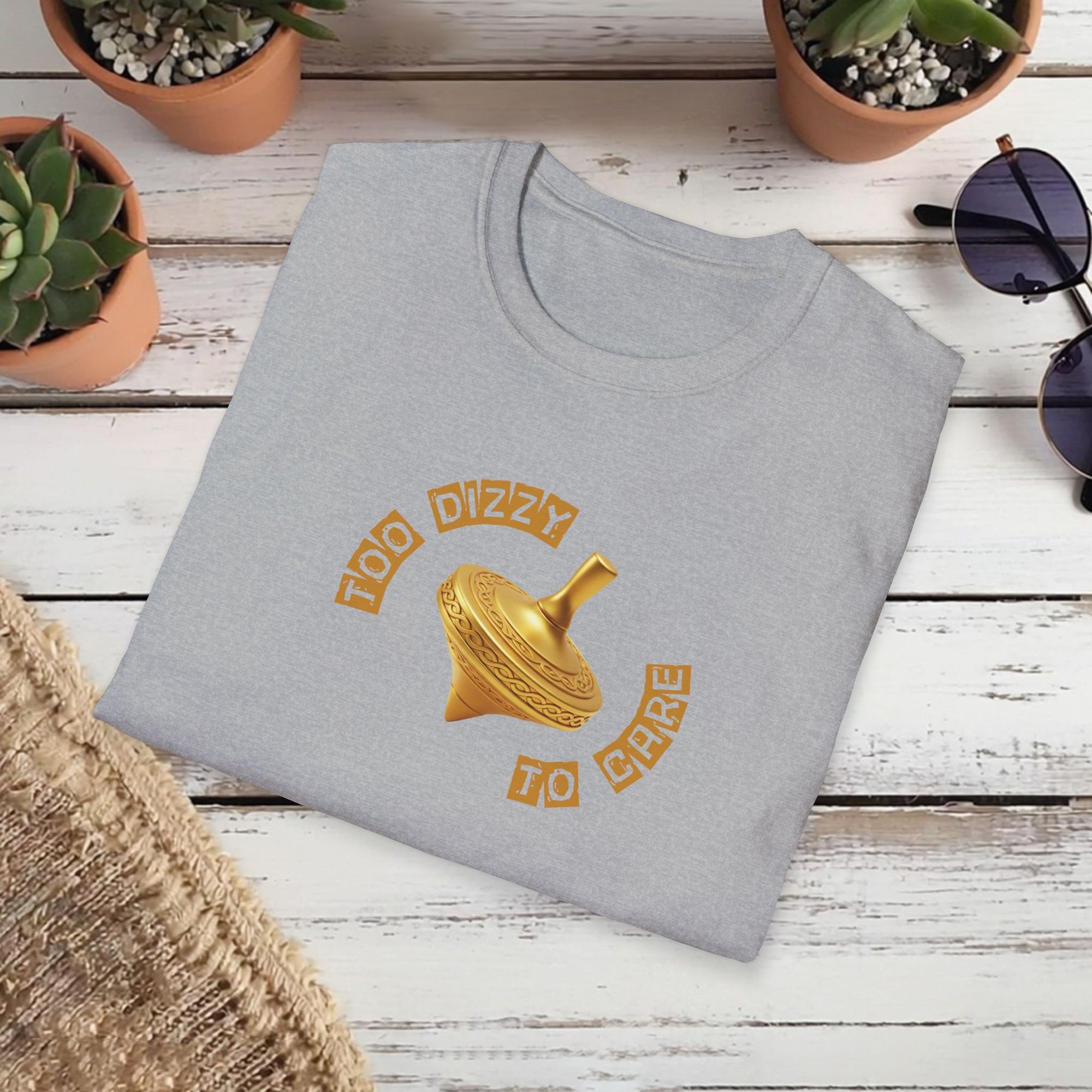 Too Dizzy to Care T-Shirt – Funny Spinning Top Graphic Tee | Quirky Gift for Friends