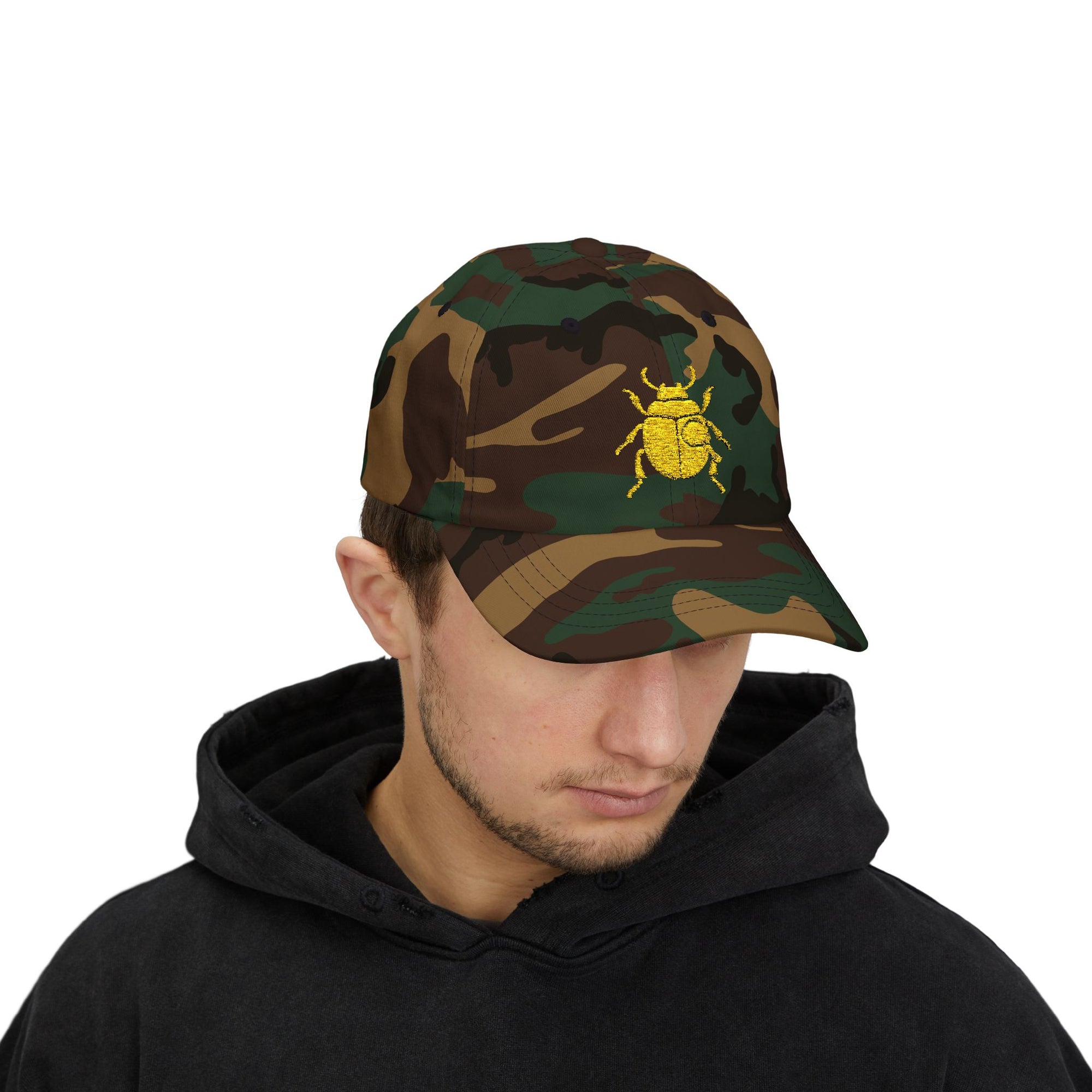 Classic Unisex Dad Cap with Gold Beetle Embroidery – Retro Bug Design, Cool Streetwear Golden Insect Aesthetic Cap