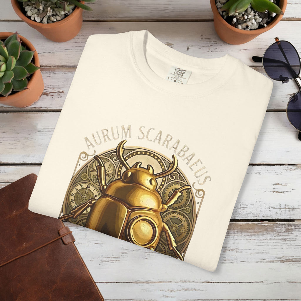 Golden Scarab T Shirt Aurum Scarabaeus | Seek & Discover Graphic Tee | Mystical Beetle Symbol Shirt | Unisex Vintage Art Tee