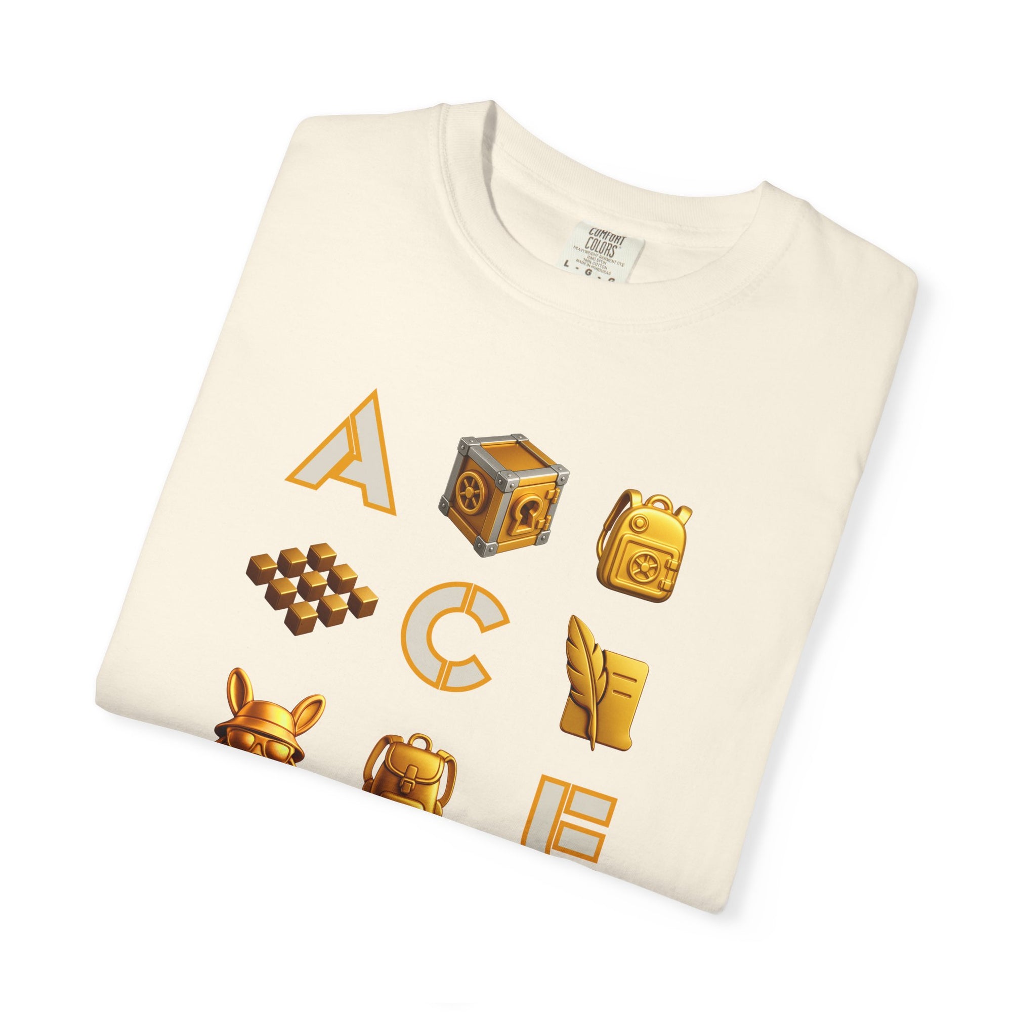 ACE Icon Tee – Golden Vault Game Symbols, Retro Gamer Puzzle Graphic T Shirt