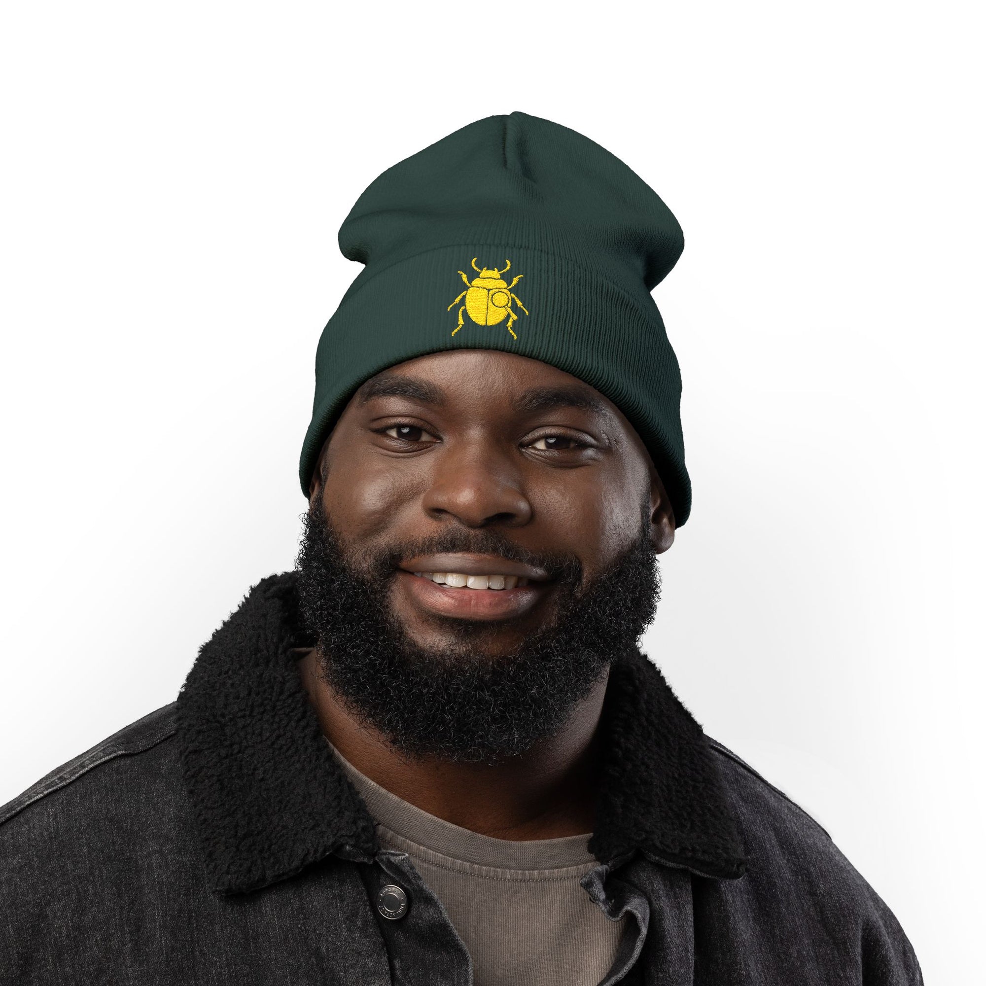 Golden Beetle Knit Beanie (Embroidery)