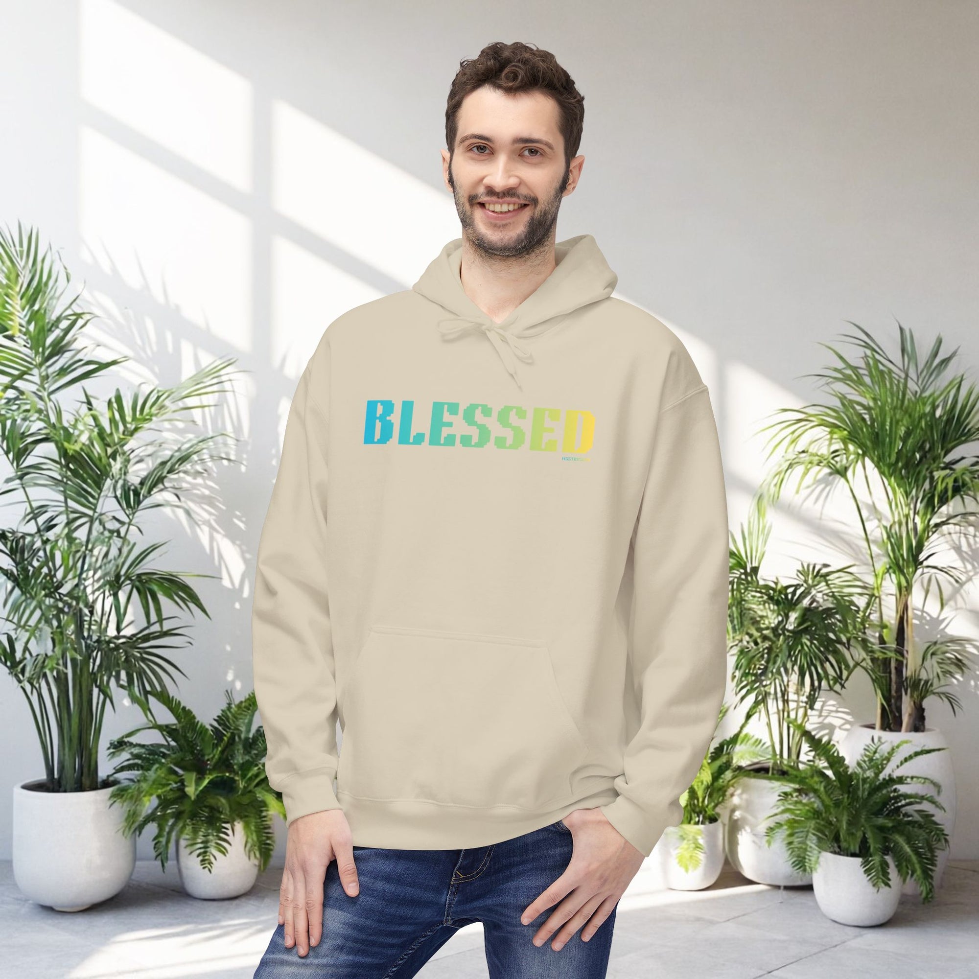 Blessed Big Quote Hoodie | Bold Colorful Print Grateful Retro Graphic Pullover
