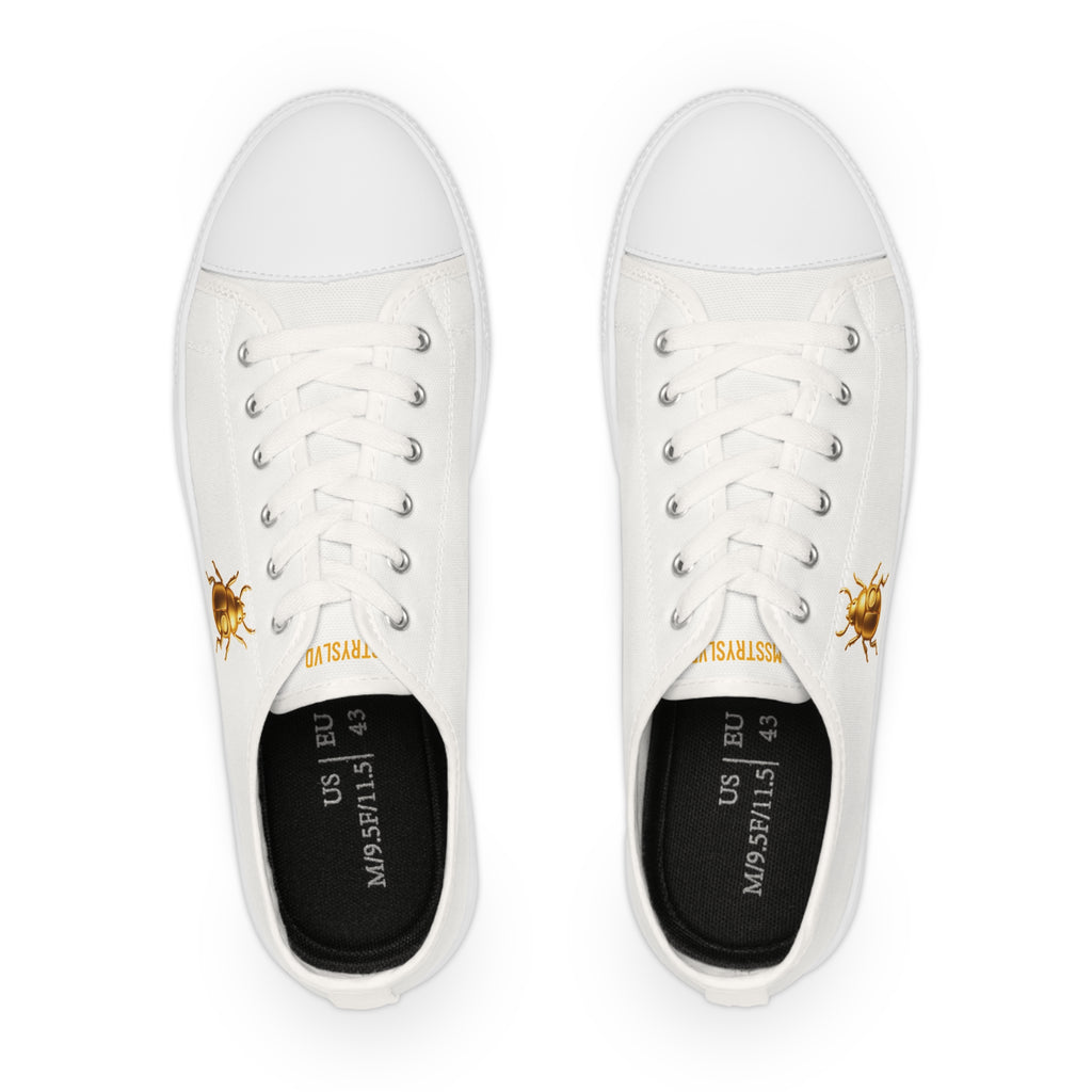 “DAWNCRAWLER V1” Unisex Low Top Sneakers – White & Gold Beetle Streetwear Edition, Men & Women