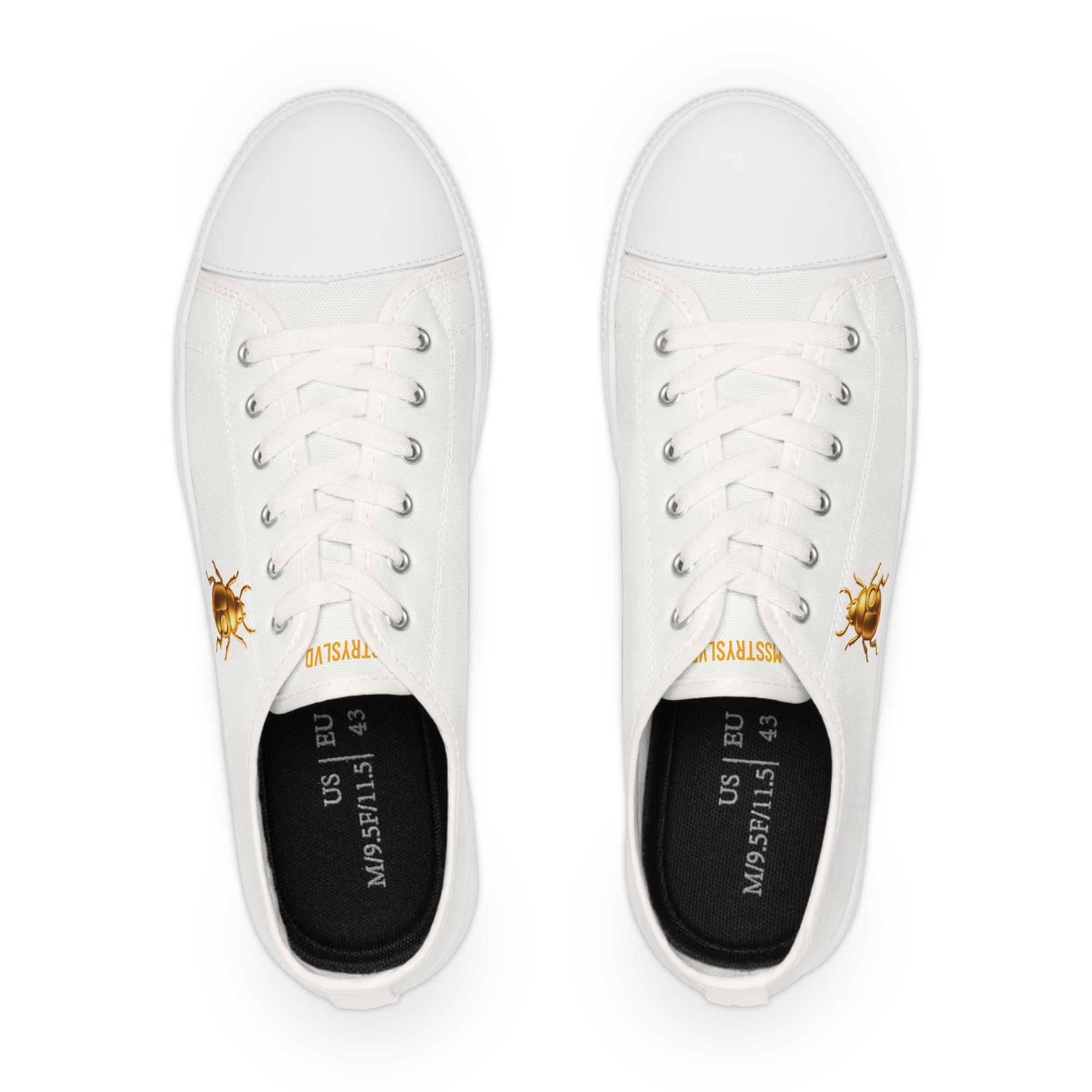 “DAWNCRAWLER V1” Unisex Low Top Sneakers – White & Gold Beetle Streetwear Edition, Men & Women