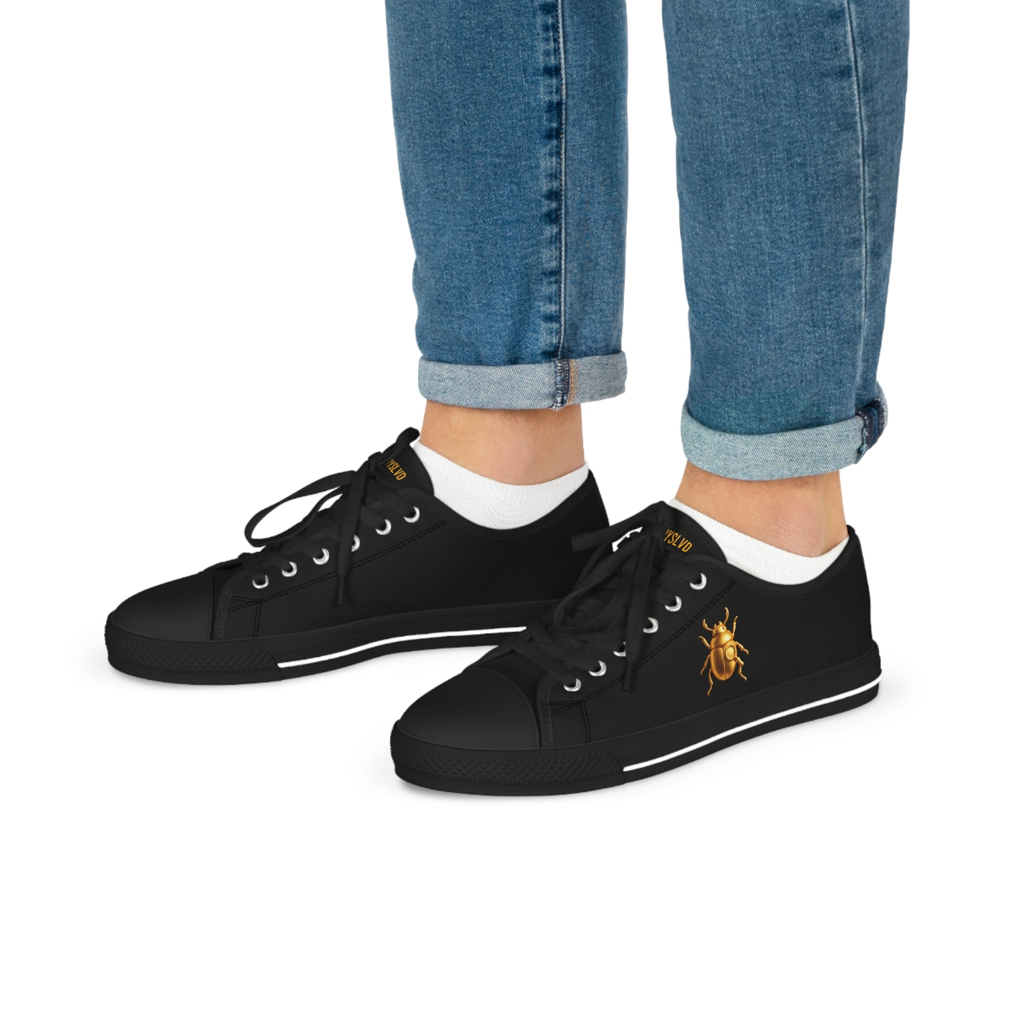 “DARKWALKER V1” Unisex Low Top Sneakers – Black & Gold Beetle Streetwear Edition, Men & Women
