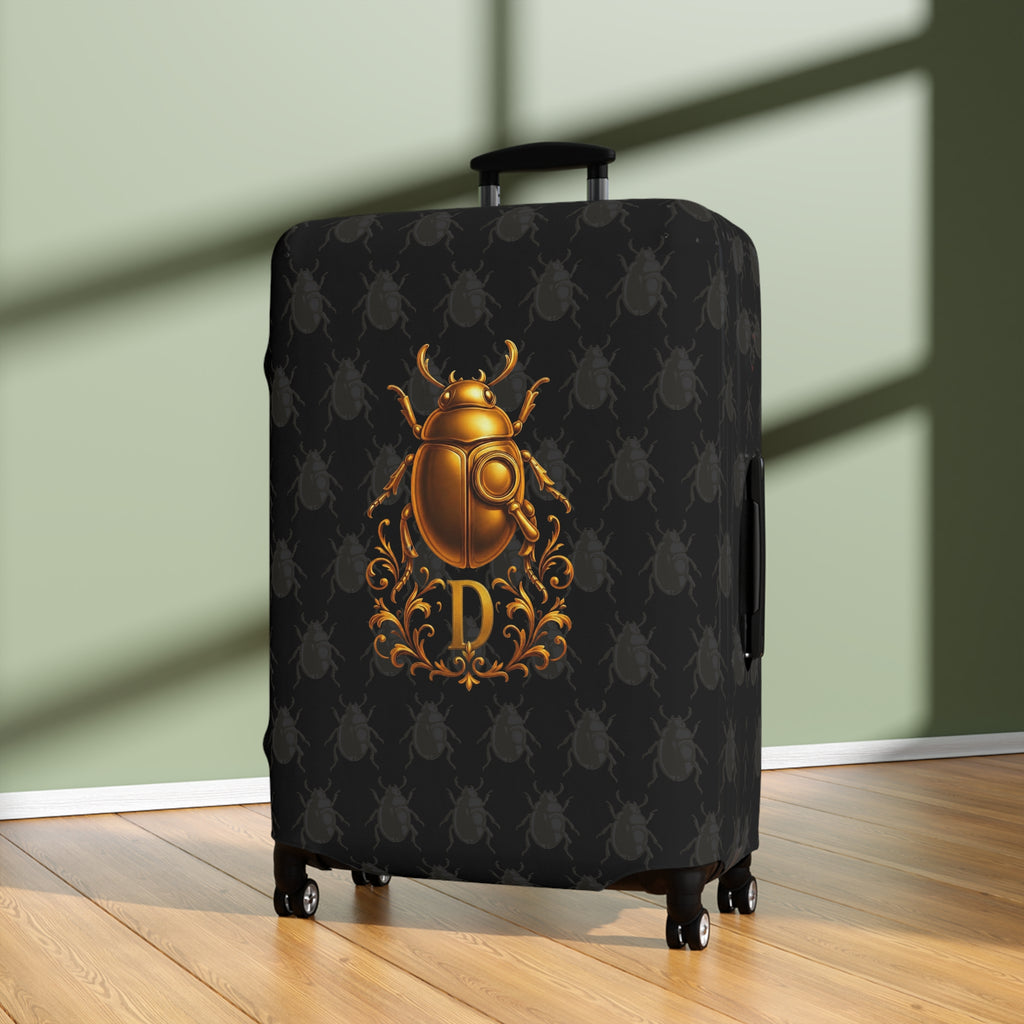 Golden Beetle Initial 'D' Luggage Cover Travel Suitcase Mid-Century Vintage Style