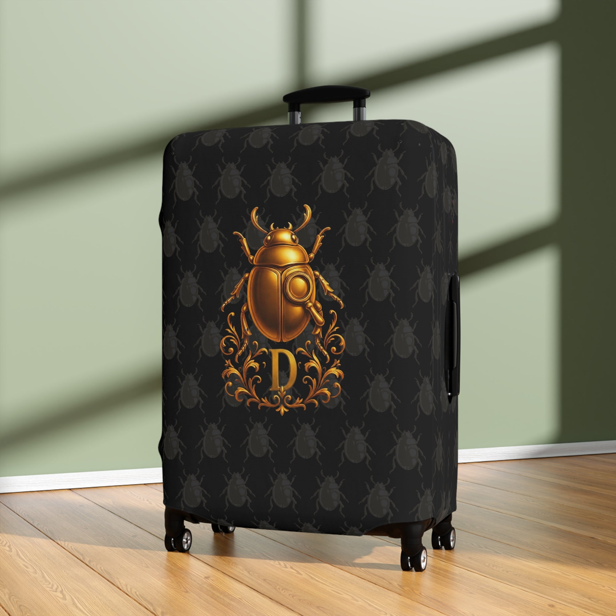 Golden Beetle Initial 'D' Luggage Cover Travel Suitcase Mid-Century Vintage Style