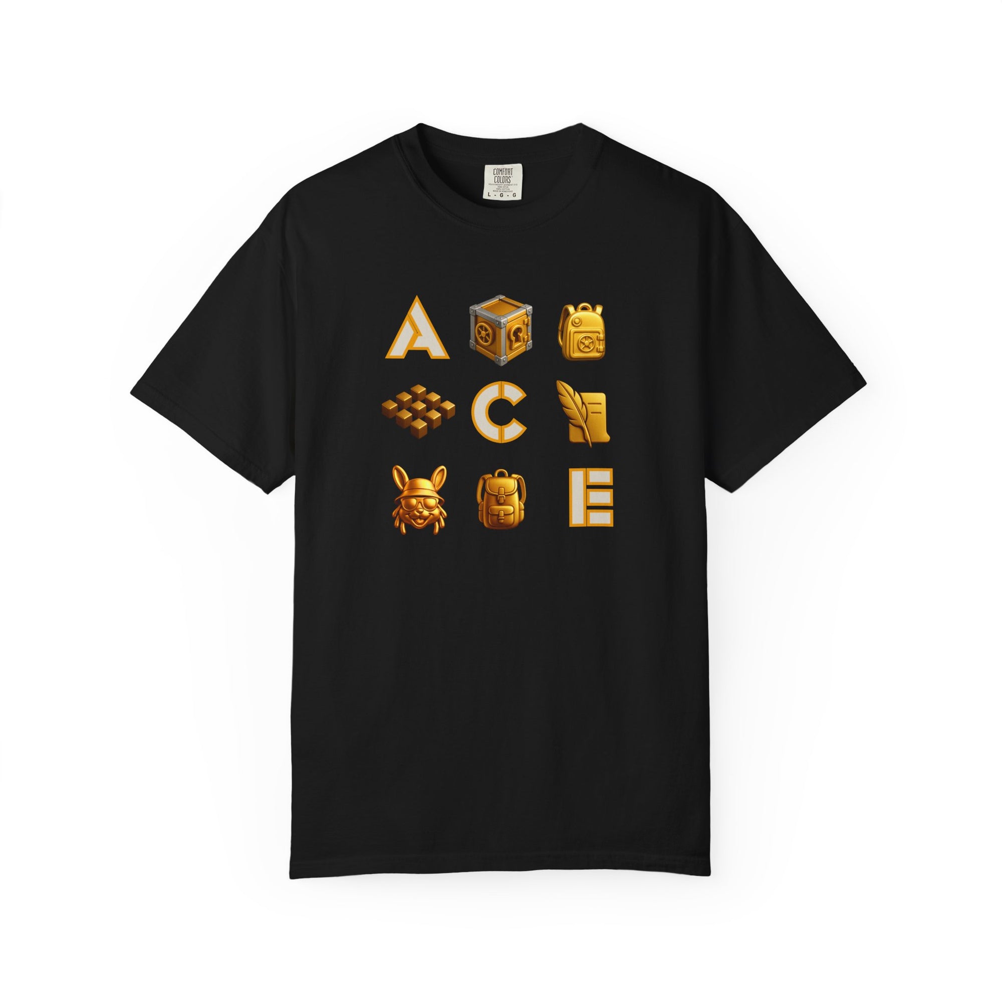 ACE Icon Tee – Golden Vault Game Symbols, Retro Gamer Puzzle Graphic T Shirt