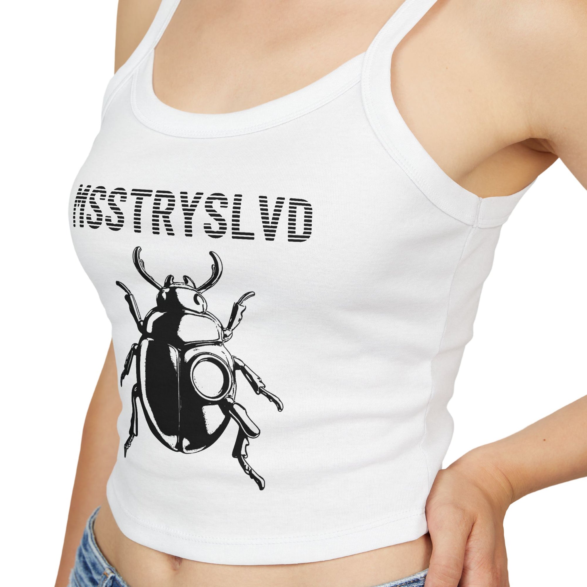 ✨ “MSSTRYSLVD BUG” CROP TANK Golden Beetle Edition - Women's Spaghetti Strap Tank Top