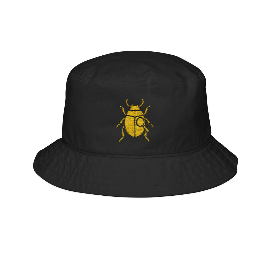 CLASSIC Bucket Hat with Gold Beetle Embroidery | Elegant Retro Bug Design | Cool Streetwear Golden Insect Aesthetic Hat