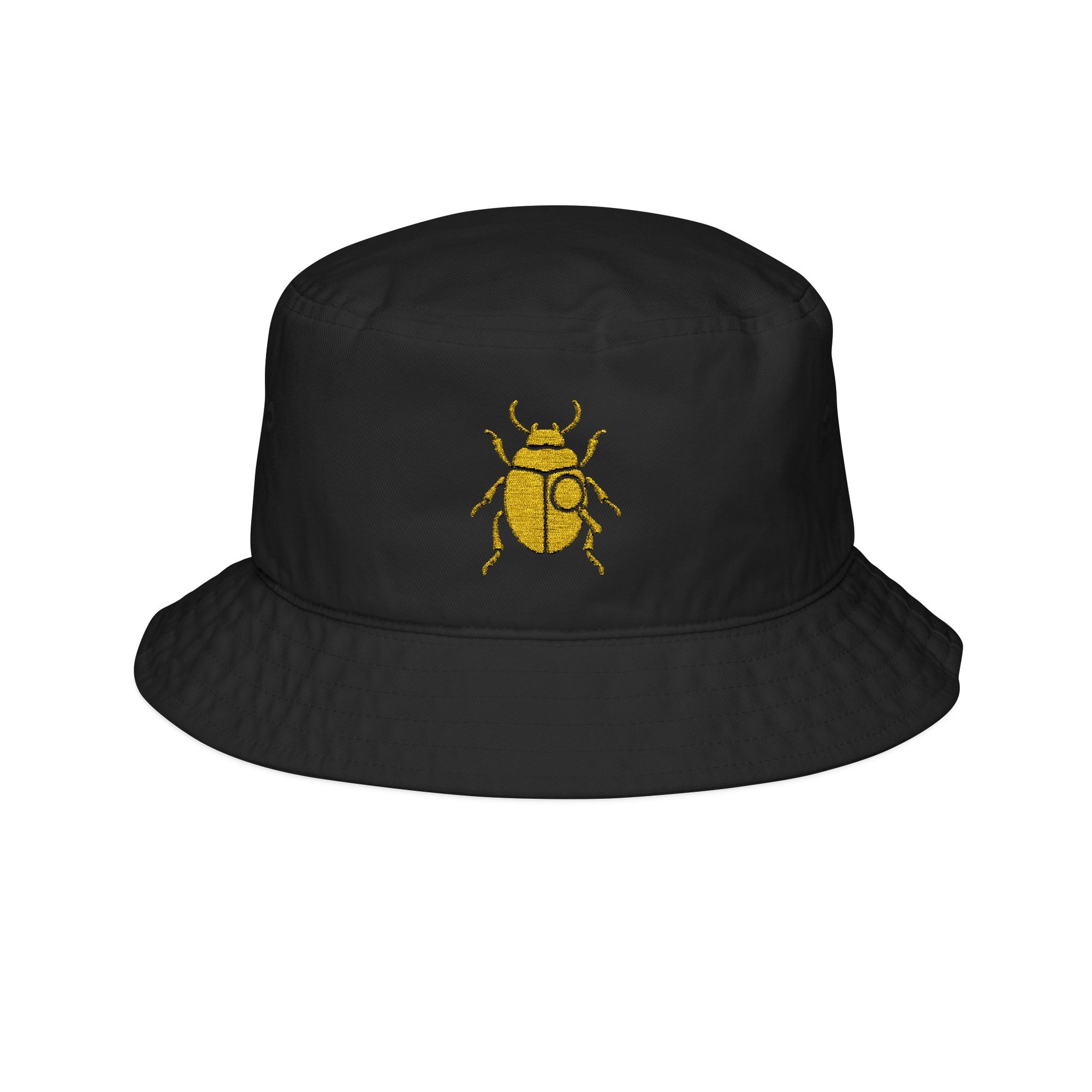 CLASSIC Bucket Hat with Gold Beetle Embroidery | Elegant Retro Bug Design | Cool Streetwear Golden Insect Aesthetic Hat
