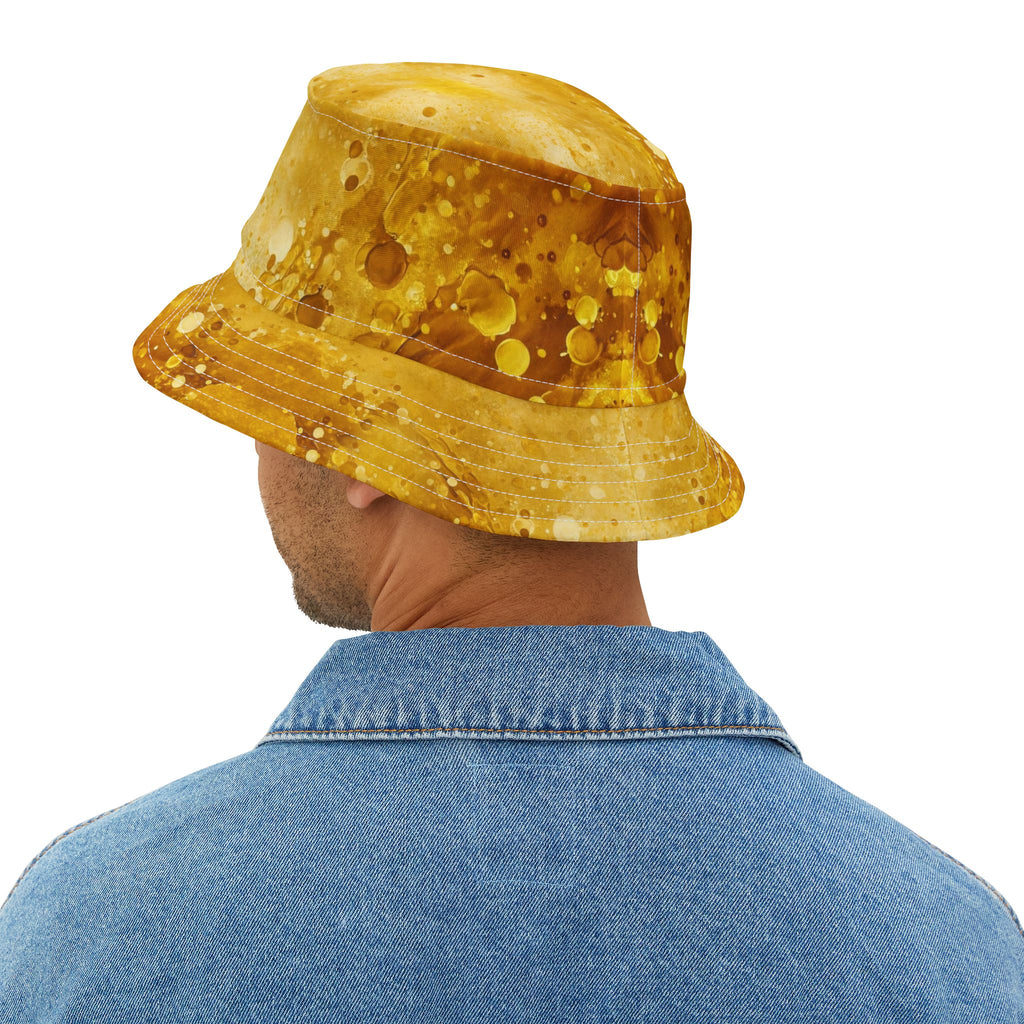 GOLD Color Splash Bucket Hat | Bold Streetwear Gold Beetle & Gold Splatter Pattern | Unisex Festival Hat