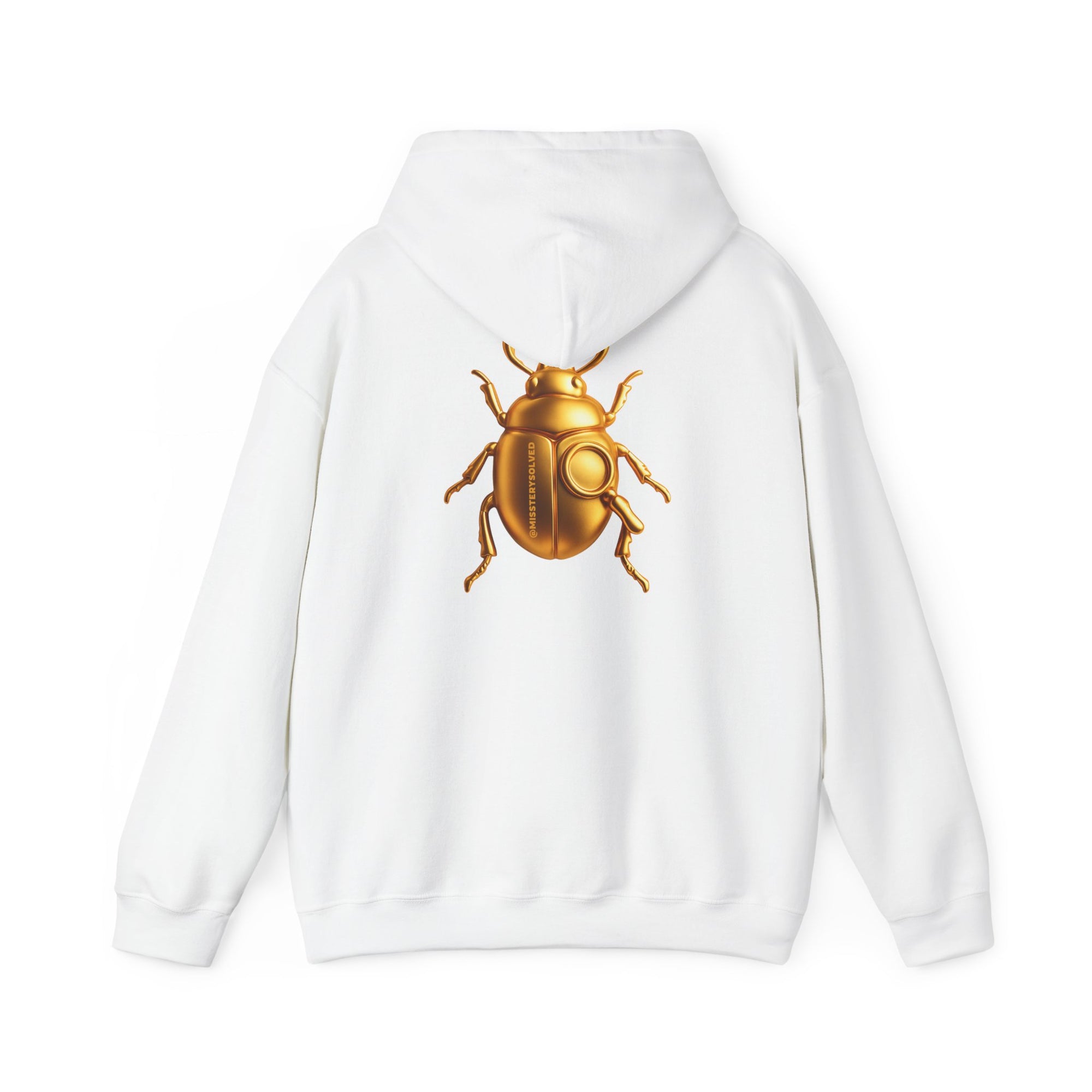 Gold Scarab Beetle Hoodie – Futuristic Steampunk Insect | Unisex Heavy Blend Hooded Sweatshirt Front and Back Graphic