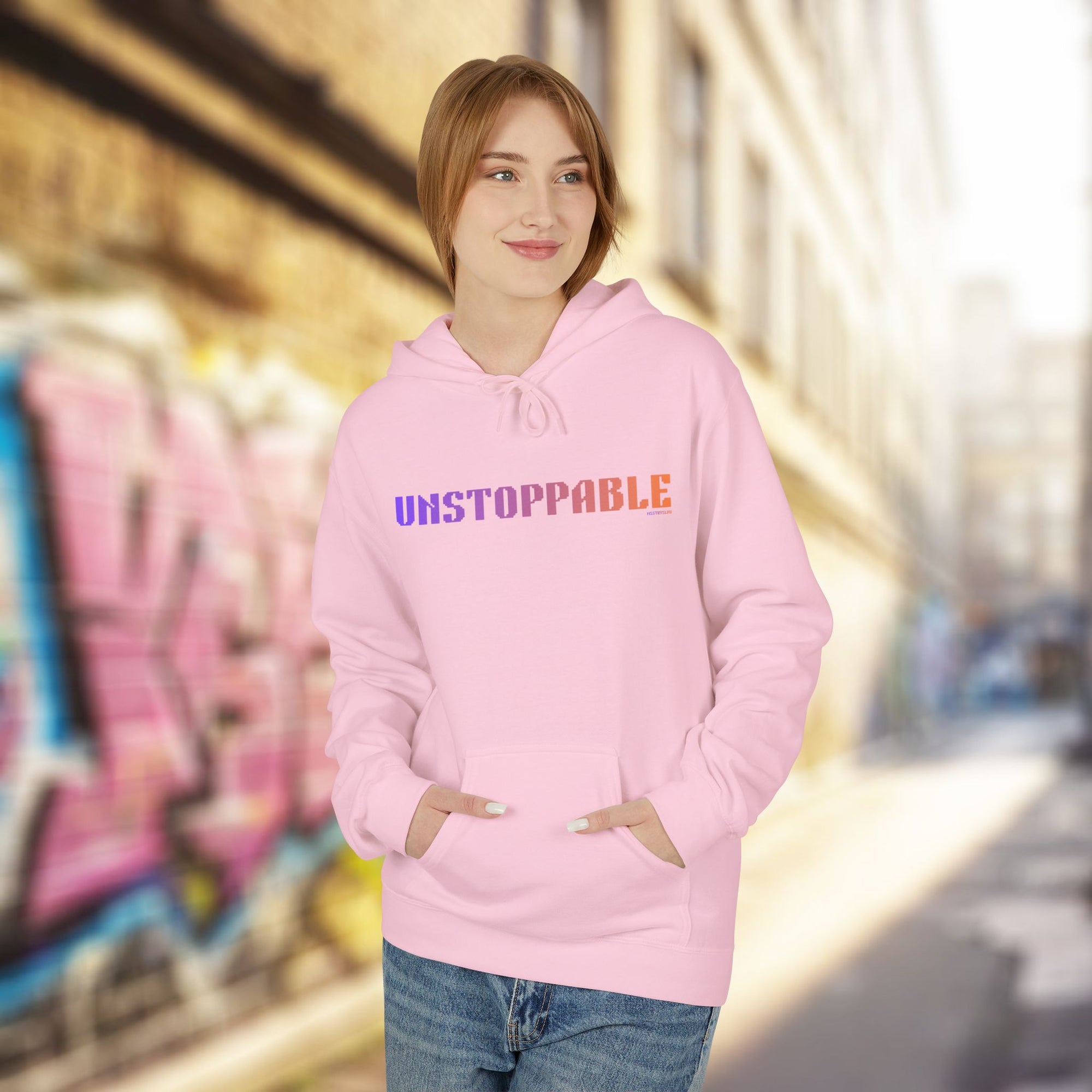 Unstoppable Bold Big Quote Hoodie | Bold Colorful Print Retro Graphic Pullover