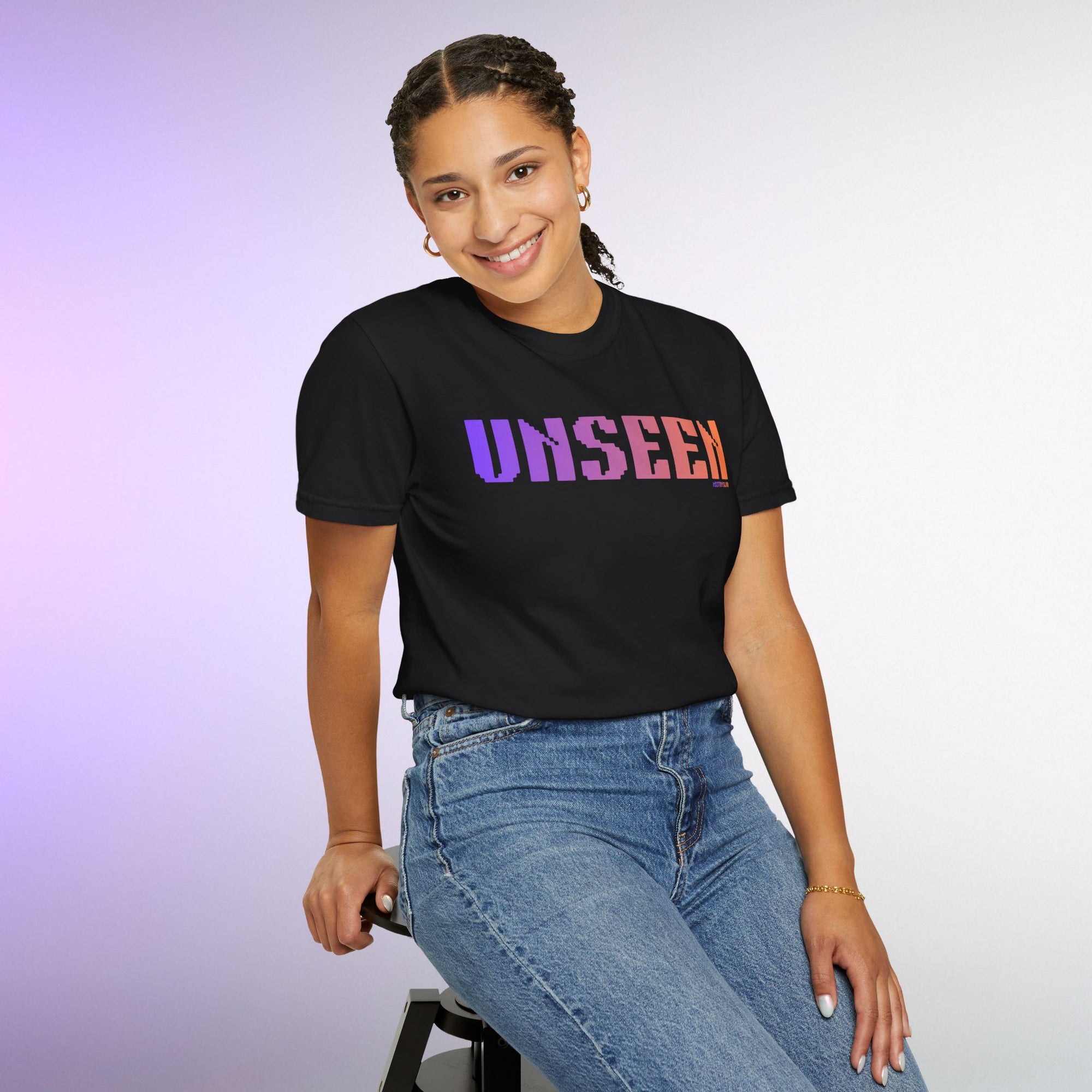 UNSEEN Graphic T Shirt Aesthetic Streetwear Tee, Retro Pixel Unisex Minimal Typography Statement Shirt, Travel Pastel Fashion Top