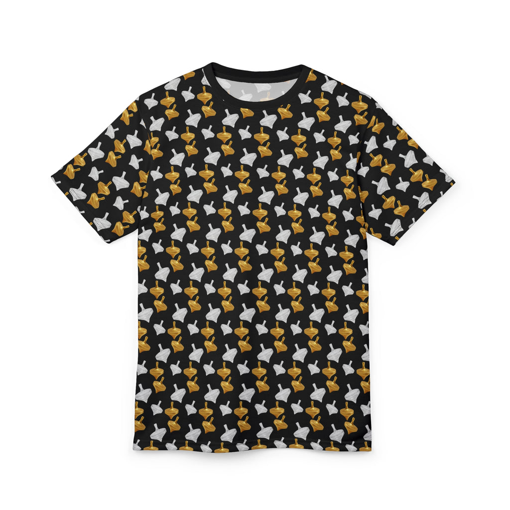 Gold Spinning Top Pattern T-Shirt – All Over Print Designer Tee | Modern Minimalist Unisex Streetwear